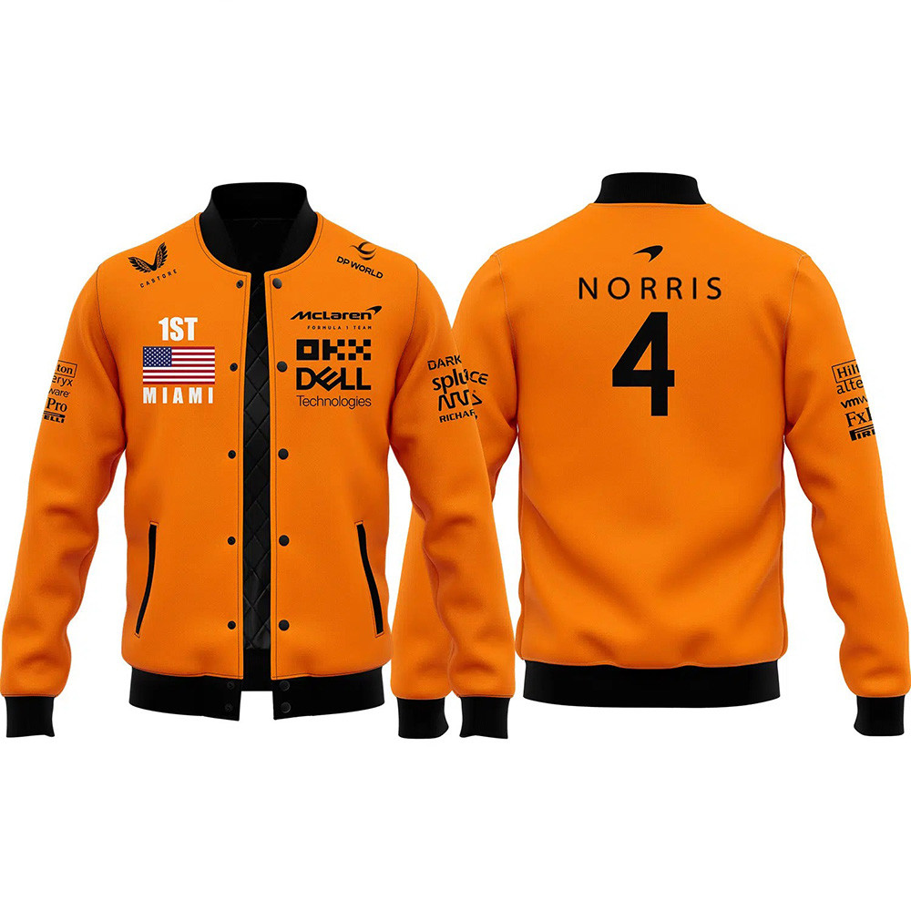 Mclaren F1 Merch McLaren F1 Team Lando Norris 1st Miami GP Bomber Jacket Good Gifts For Dads-1