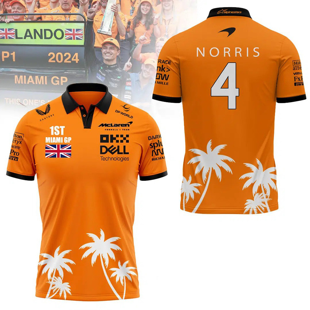 Mclaren F1 Merch McLaren F1 Team Lando Norris 1st Miami GP Polo Shirt Father's Day Gifts-1