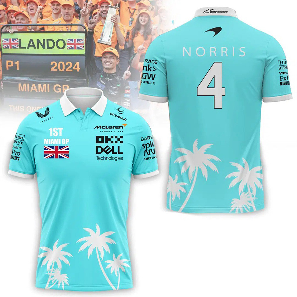 Mclaren F1 Merch McLaren F1 Team Lando Norris 1st Miami GP Polo Shirt Gifts For Racing Fans-1