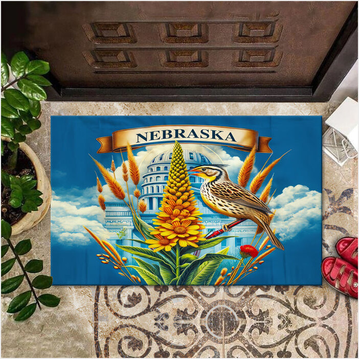 Meadowlark Bird And Goldenrod Flower Nebraska Doormat Patriotic Door Mat Home Decor-1