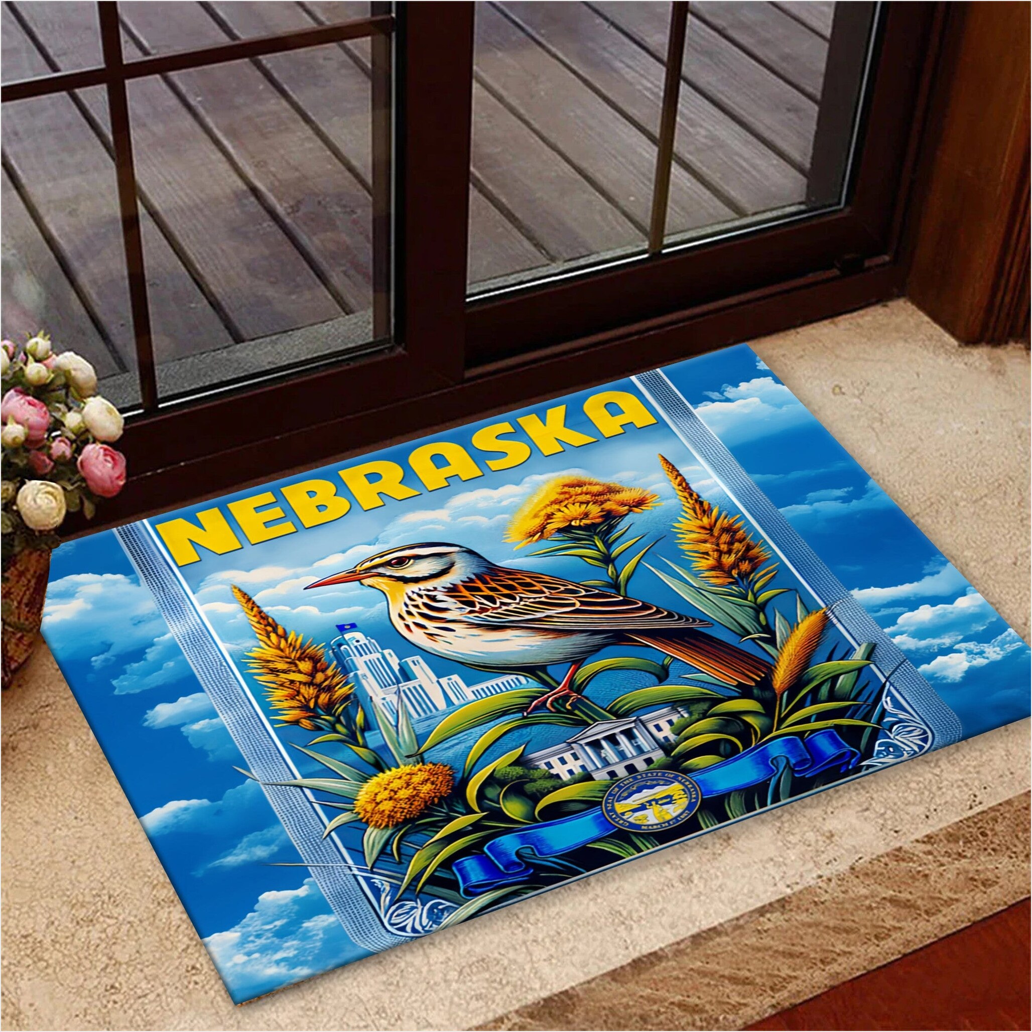 Meadowlark Bird Nebraska Doormat Patriotic Merch Front Door Mat Indoor Gifts For Best Friend-1