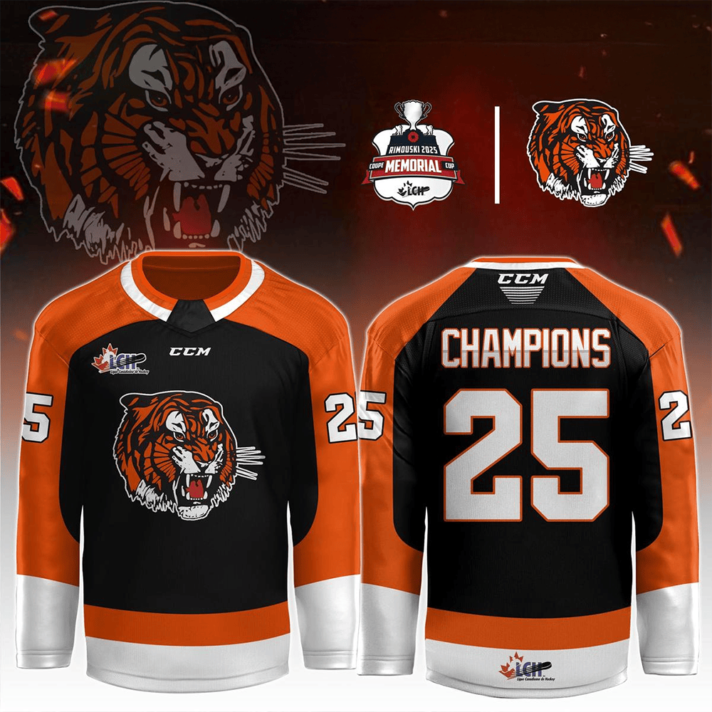 Medicine Hat Tigers 2025 Memorial Cup Champions Hockey Jersey Medicine Hat Tigers Merch-1