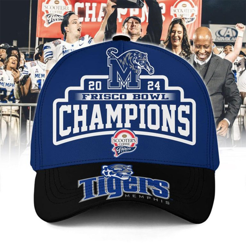 Memphis Tigers 2024 Scooter Coffee Frisco Bowl Champions Hat Basketball Fan Gift Ideas-1