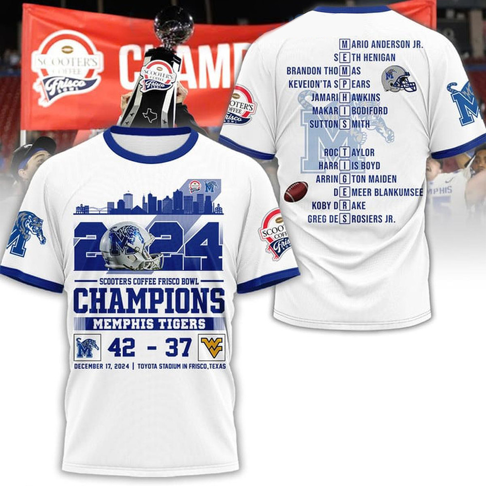 Memphis Tigers 2024 Scooter Coffee Frisco Bowl Champions Shirt Basketball Lovers Fans Gifts-1