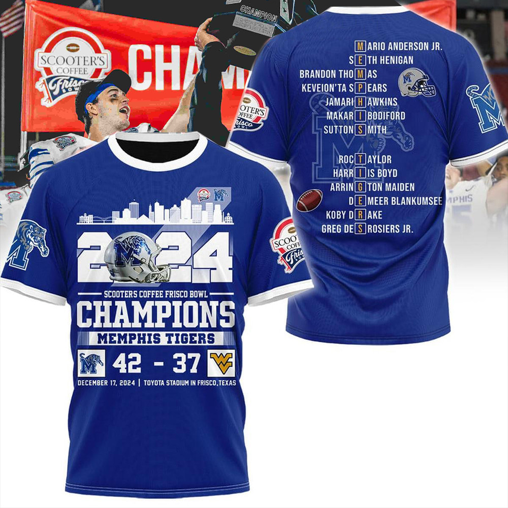 Memphis Tigers 2024 Scooter Coffee Frisco Bowl Champions Shirt Best Gift For A Basketball Fan-1