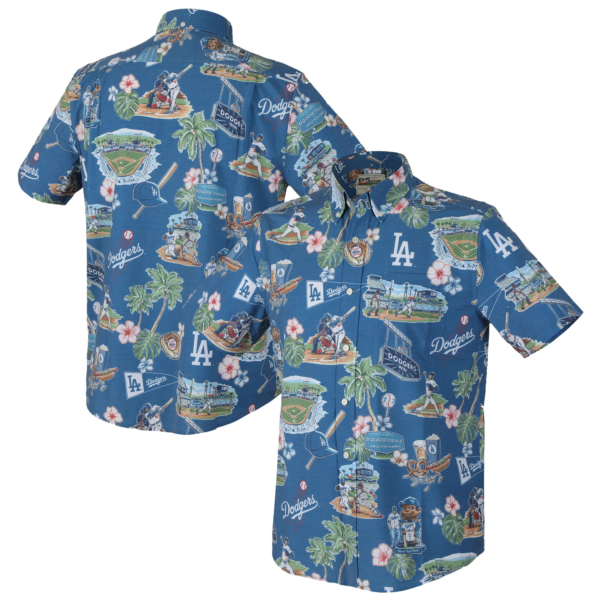Mens Los Angeles Dodgers Reyn Spooner Royal Scenic Triblend Hawaiian Shirt Merch Gift For Big Game Fans-1