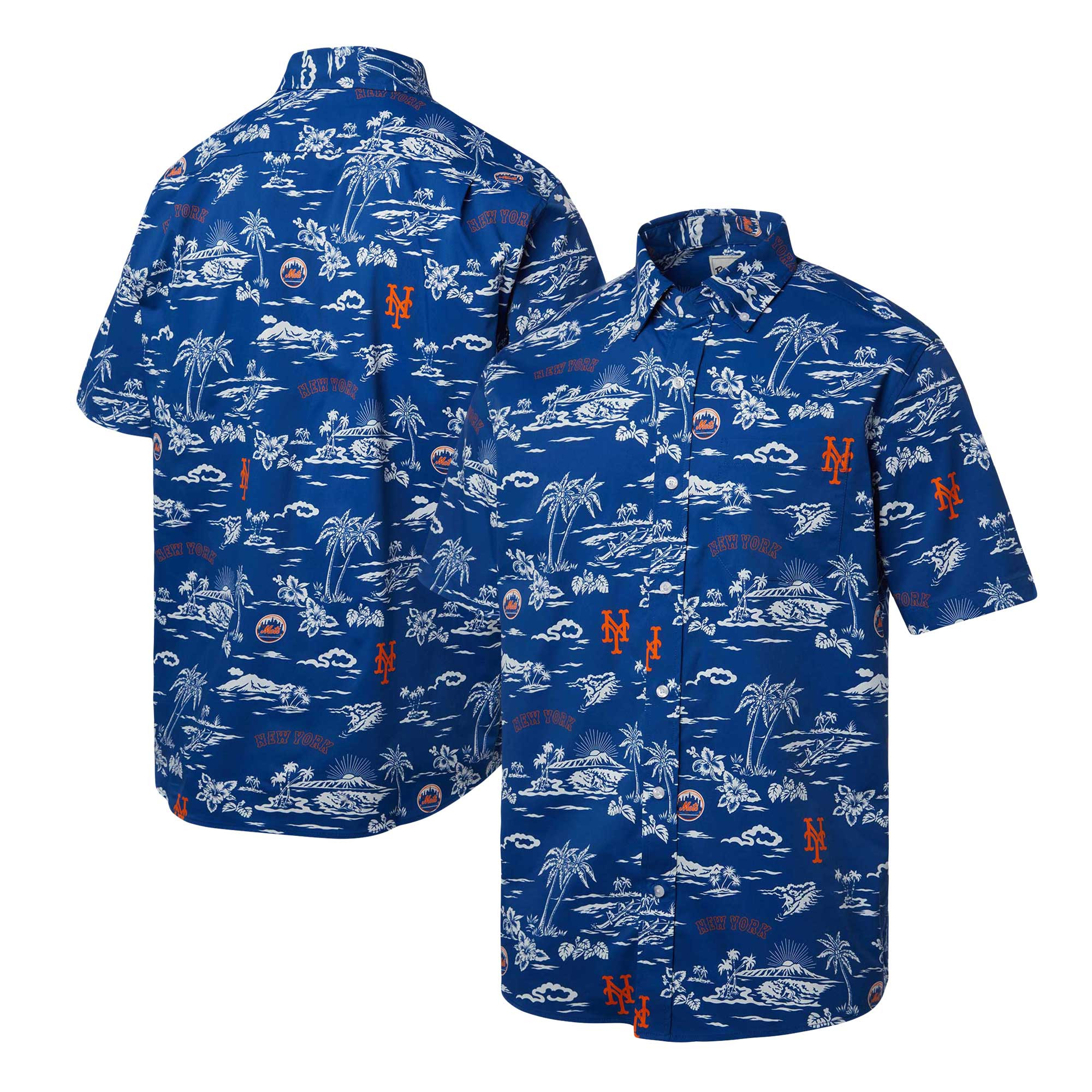 Mens New York Mets Reyn Spooner Blue Hawaiian Shirt Fan Merch Gift-1