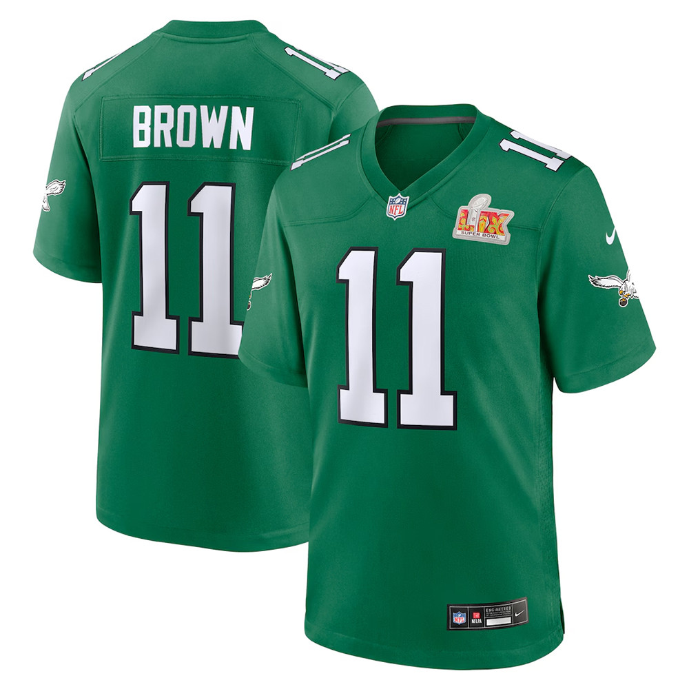 Men's Nike A.J. Brown Kelly Green Philadelphia Eagles Super Bowl LIX 2nd Jersey-1