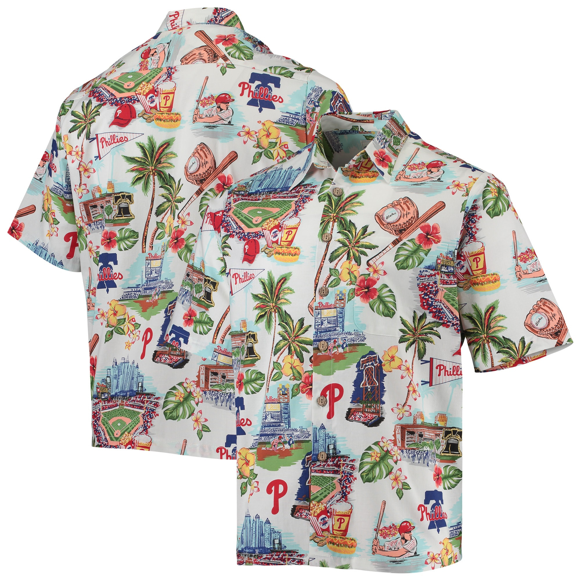 Mens Philadelphia Phillies Reyn Spooner White Scenic Hawaiian Shirt Fan Merch Gift-1