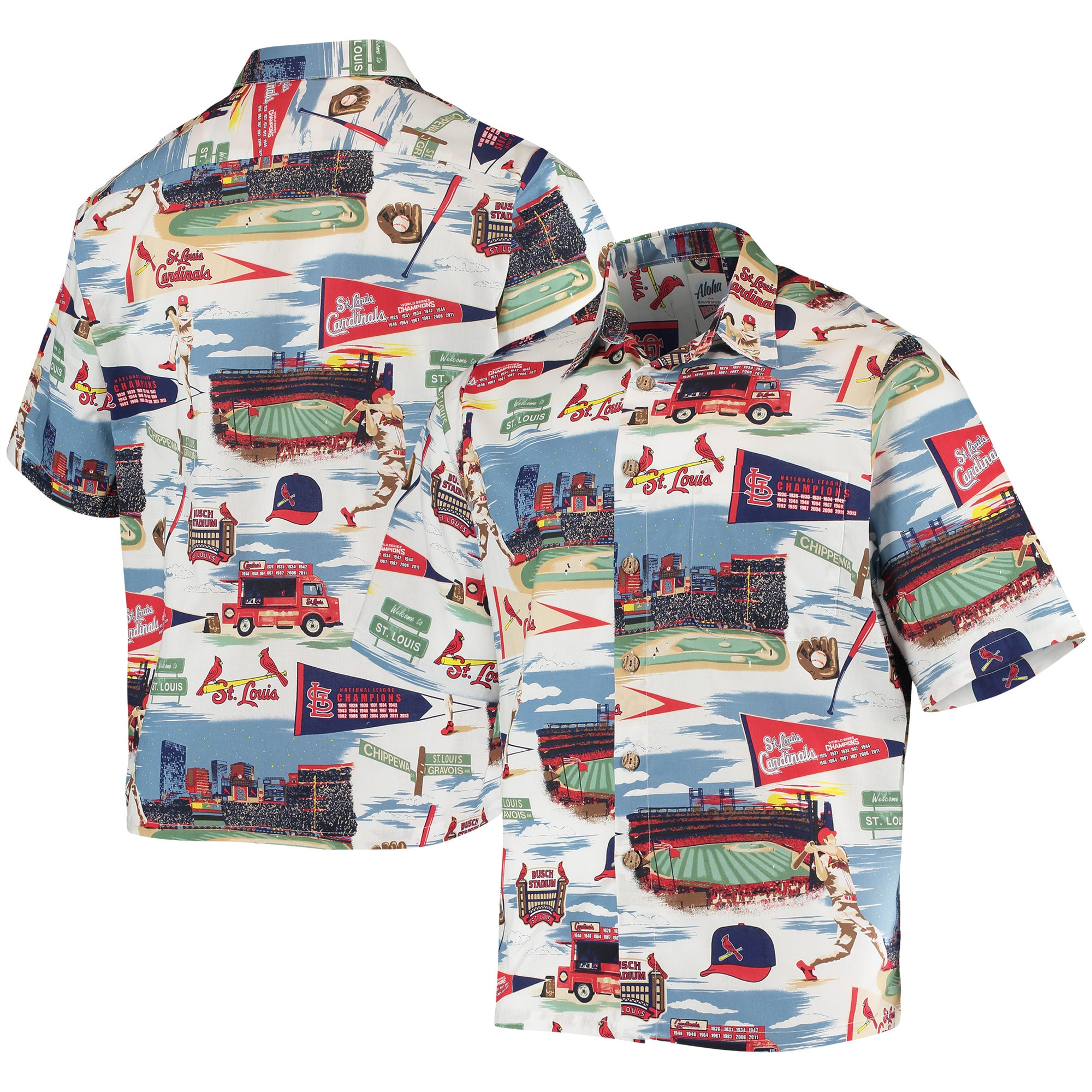 Mens St Louis Cardinals Reyn Spooner White Scenic Hawaiian Shirt Merch Gift-1