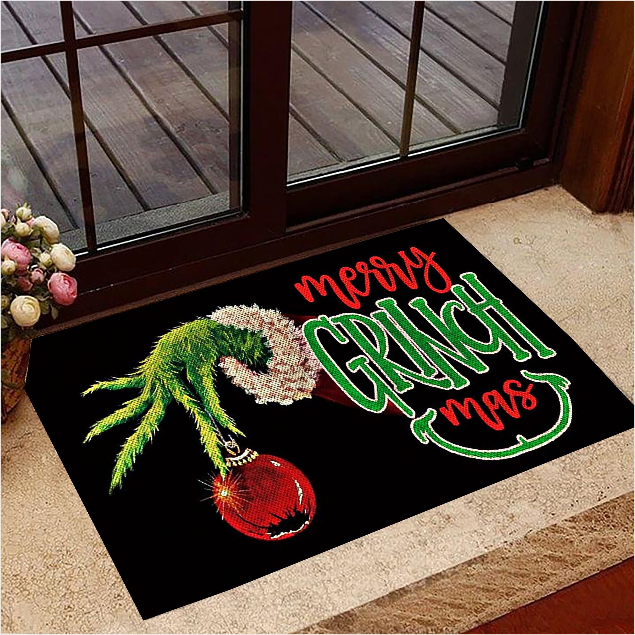 Merry Grinchmas Christmas Door Door Funny Christmas Welcome Mat Holiday Xmas Home Decor-1 Merry Grinchmas Christmas Door Door Funny Christmas Welcome Mat Holiday Xmas Home Decor-1