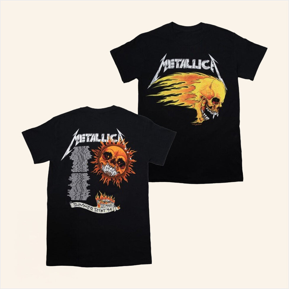 Metallica Merch Flaming Skull 1994 Tour Shirt Gifts For Music Lovers Birthday Gifts For Besties-1