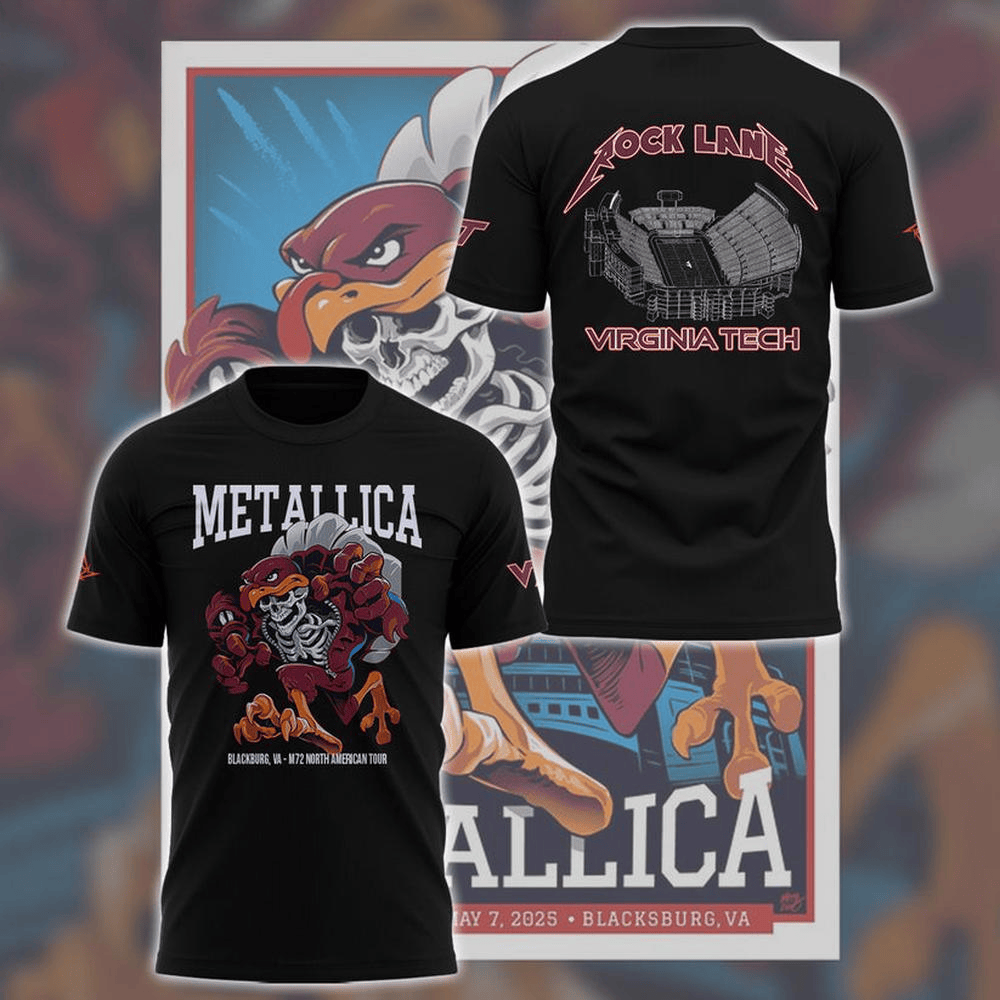 Metallica x Virginia Tech Lane Rocked T-Shirt Metallica Virginia Tech Merch Father's Day Gifts-1