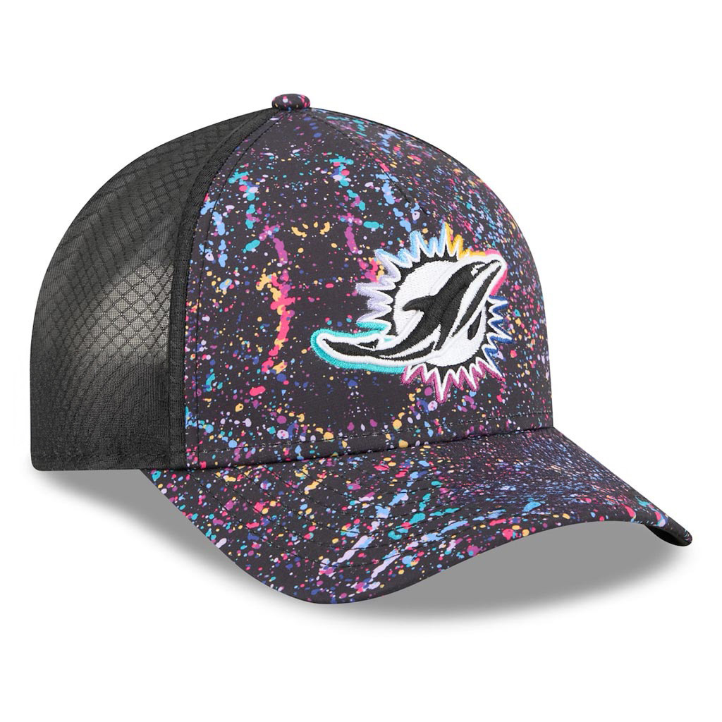 Miami Dolphins Crucial Catch NFL Embroidered Trucker Hat 2025 Rainbow Dolphins Merch-1