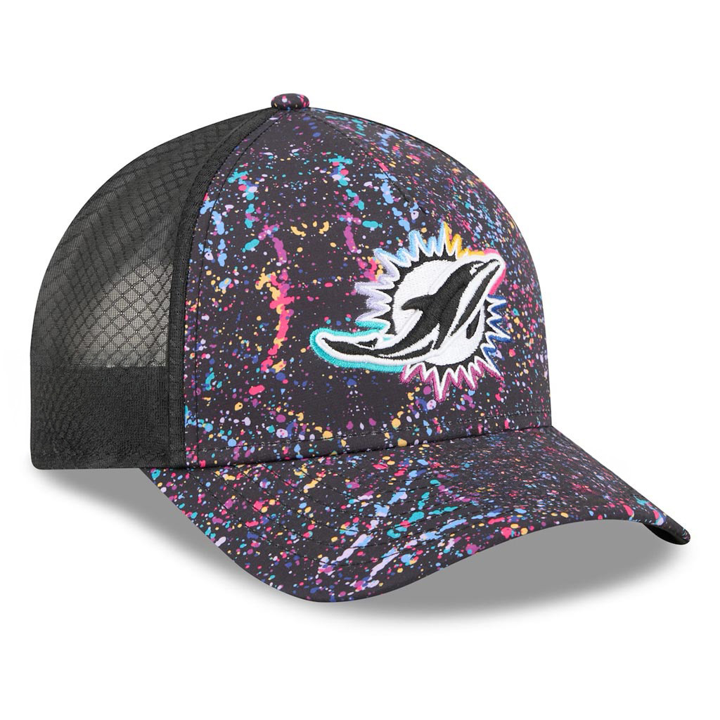 Miami Dolphins Crucial Catch NFL Trucker Hat 2025 Rainbow Dolphins Merch Gift For Him-1