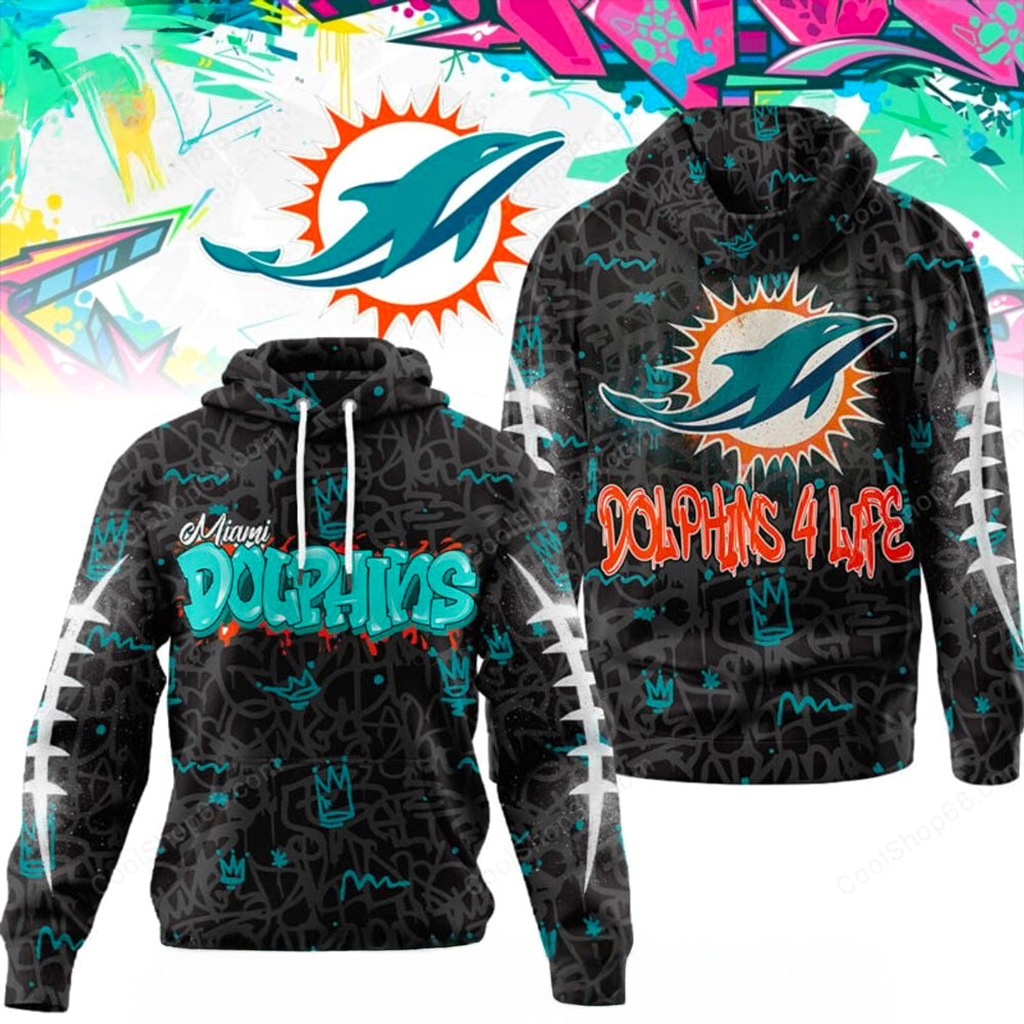 Miami Dolphins Graffiti For Life Hoodie Dolphins Merch Husband Christmas Gift Ideas-1
