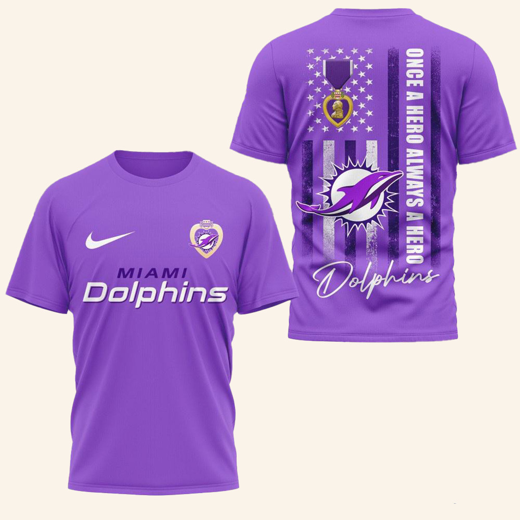 Miami Dolphins National Purple Heart Day Shirt Miami Dolphins Merch Gifts For Football Fan-1