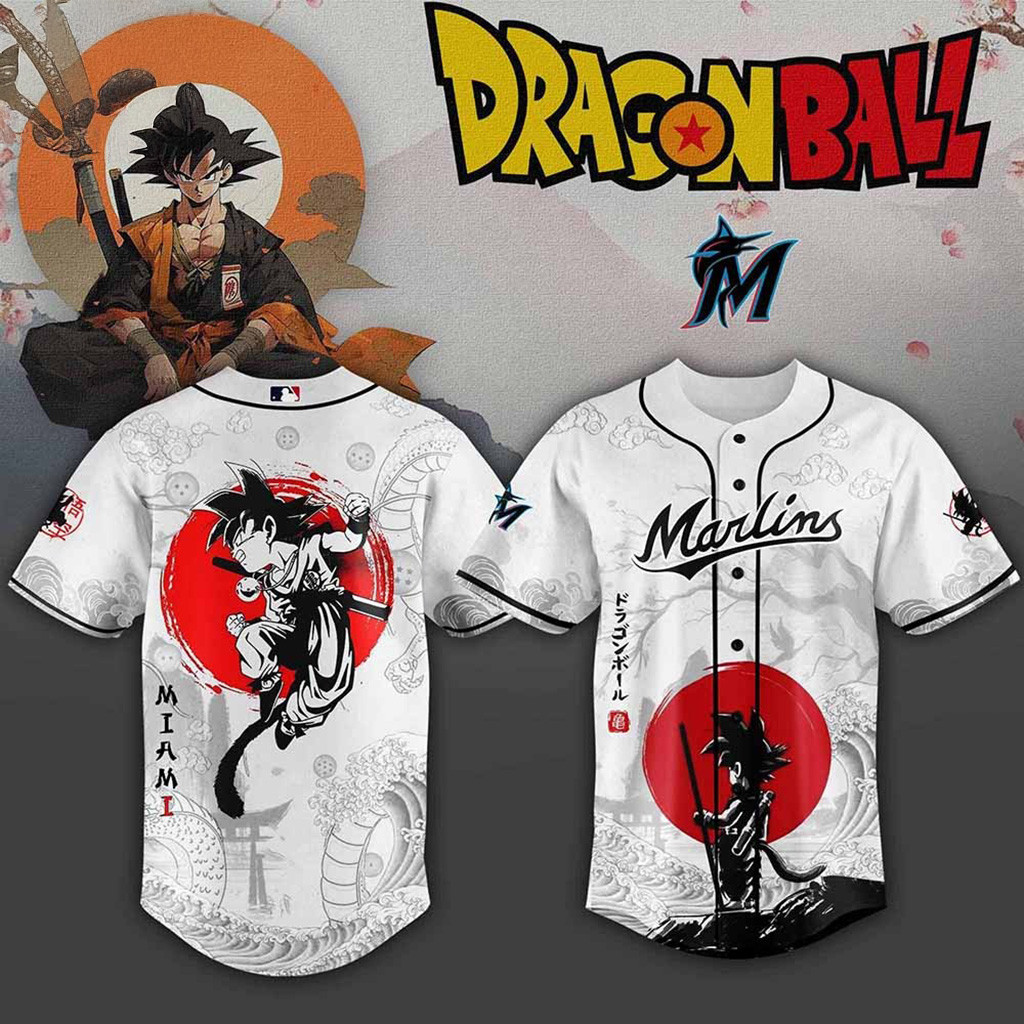 Miami Marlins MLB X Dragon Ball Baseball Jersey Miami Marlins Merch Gift For Dad-1