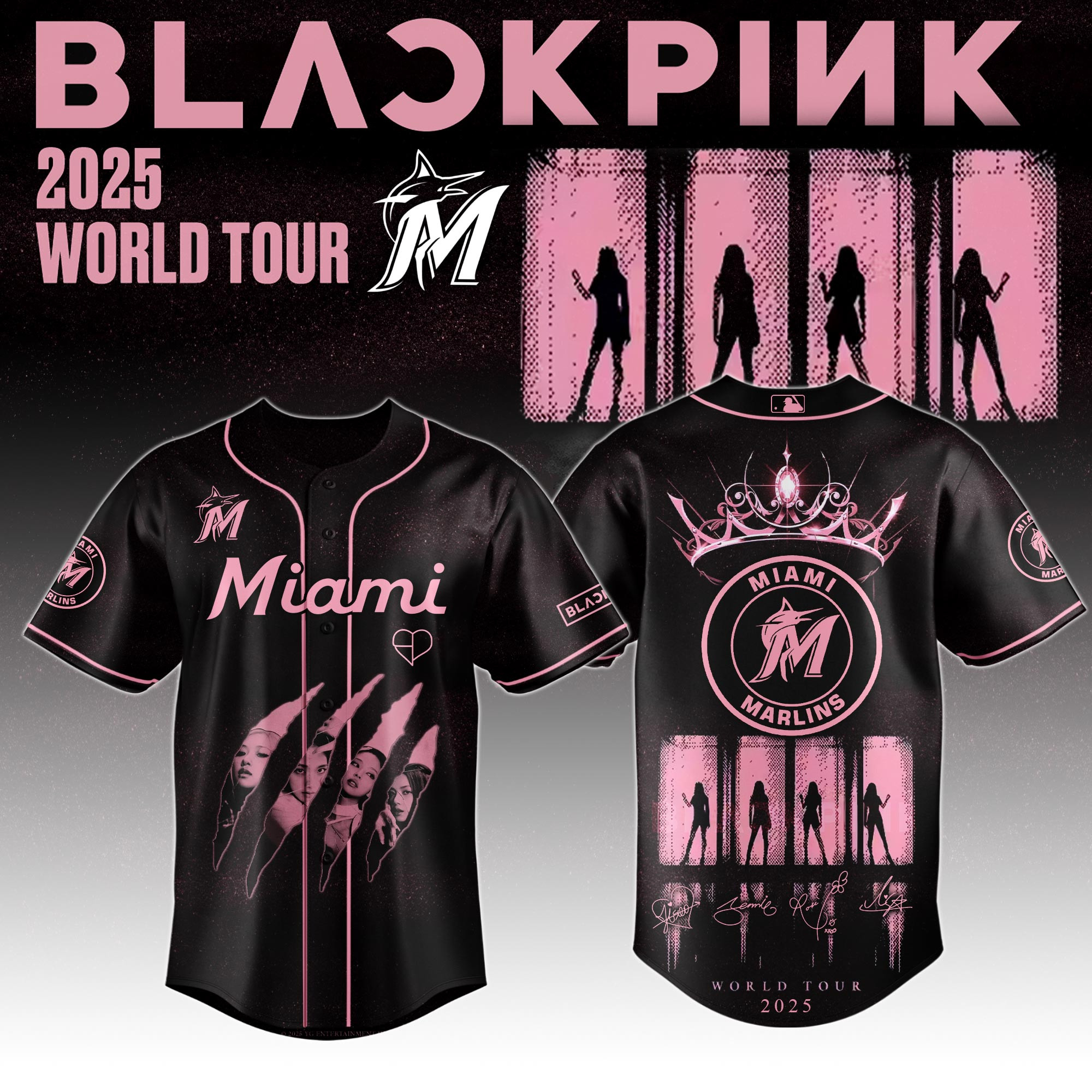Miami Marlins Mlb X Black Pink World Tour Baseball Jersey For Fans Marlins Merch-1