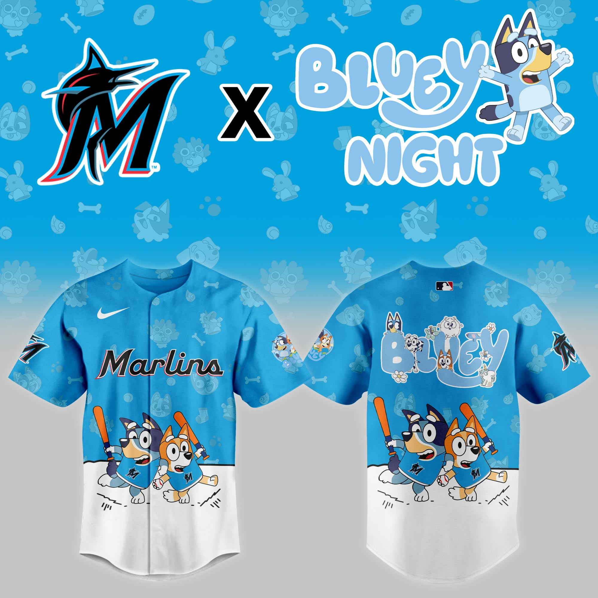 Miami Marlins Mlb X Bluey Night Baseball Jersey For Fan-1
