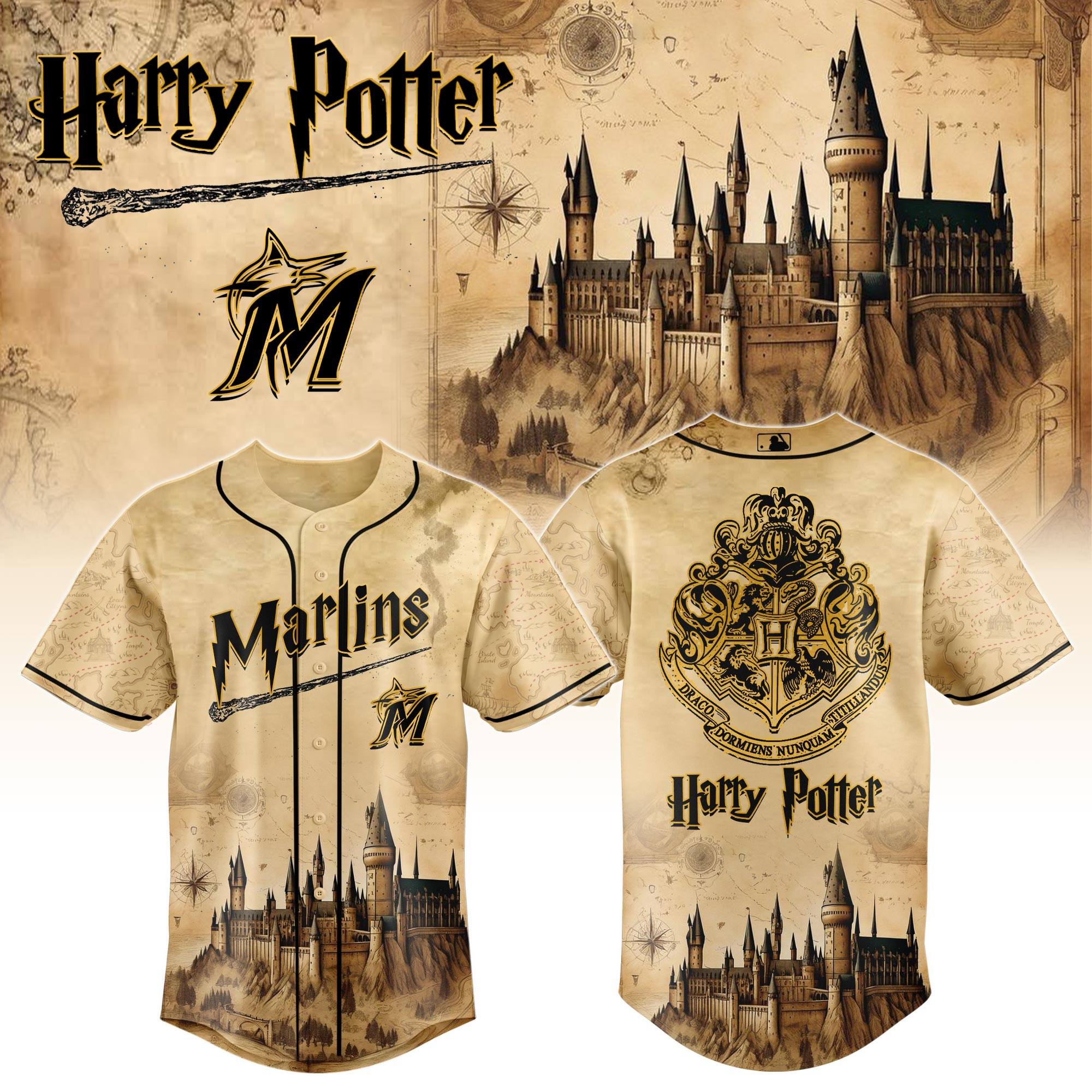 Miami Marlins Mlb X Harry Potter Hogwarts Baseball Jersey For Fan-1