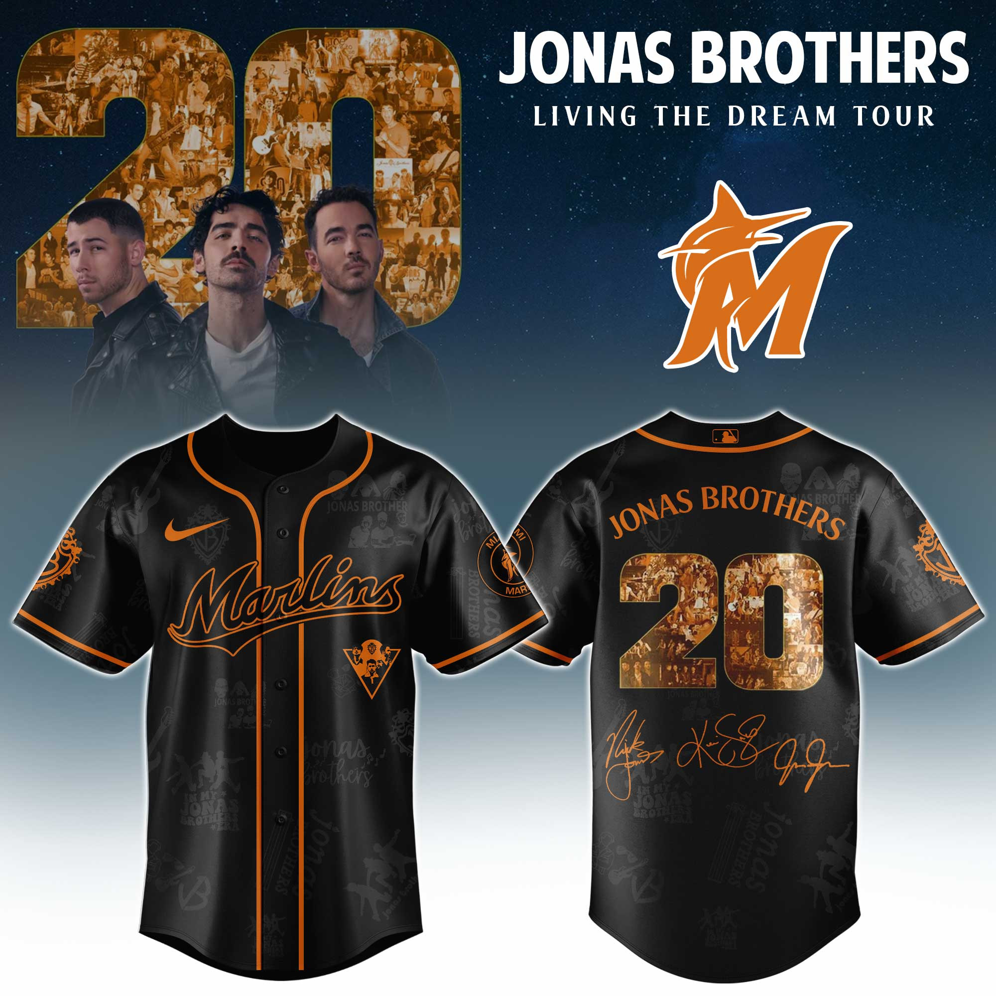 Miami Marlins Mlb X Jonas Brothers Tour Personalized Baseball Jersey For Fans-1