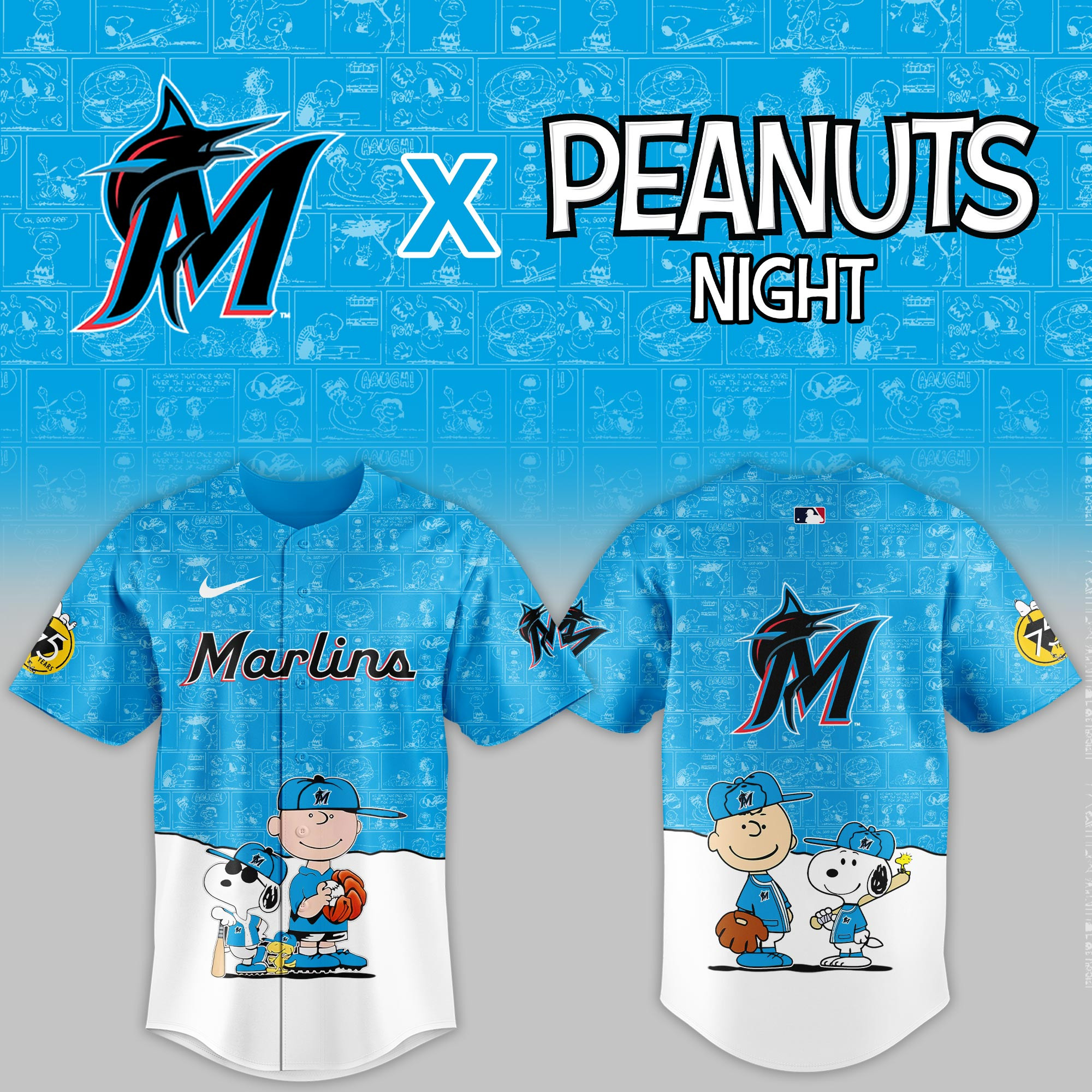 Miami Marlins Mlb X Peanuts Night Baseball Jersey For Fan-1