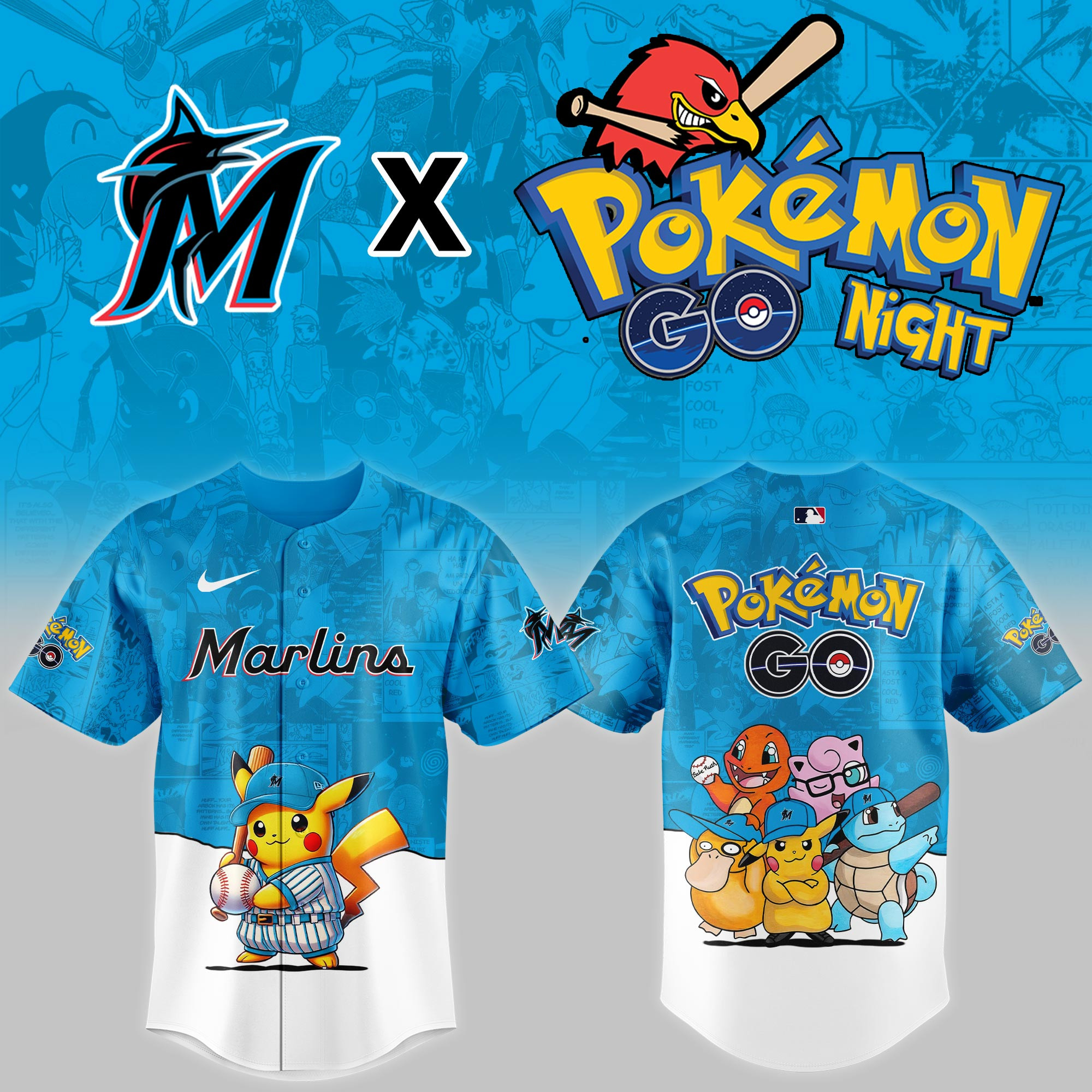 Miami Marlins Mlb X Pokemon Go Night Baseball Jersey For Fan-1