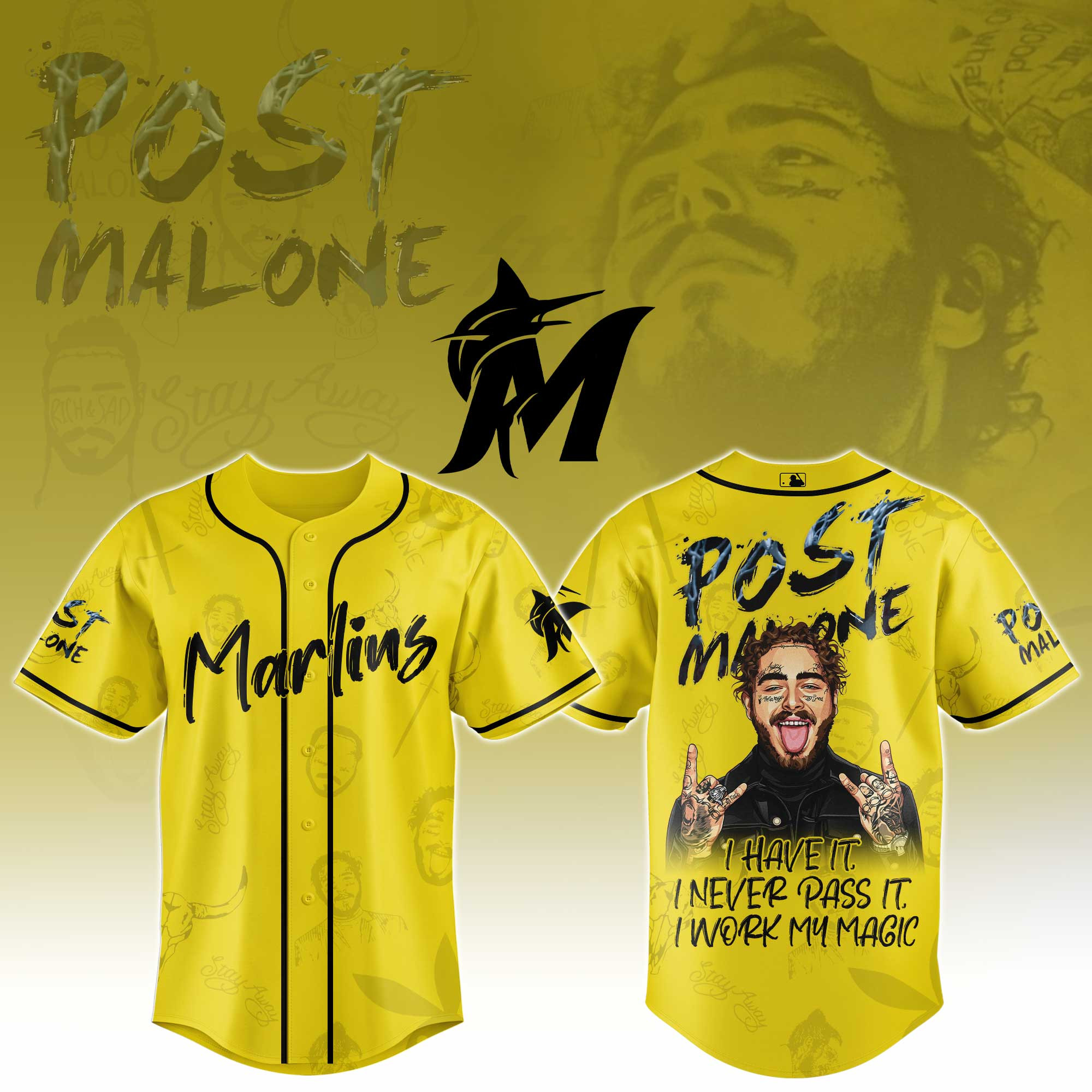 Miami Marlins Mlb X Post Malone Tour Baseball Jersey For Fans-1