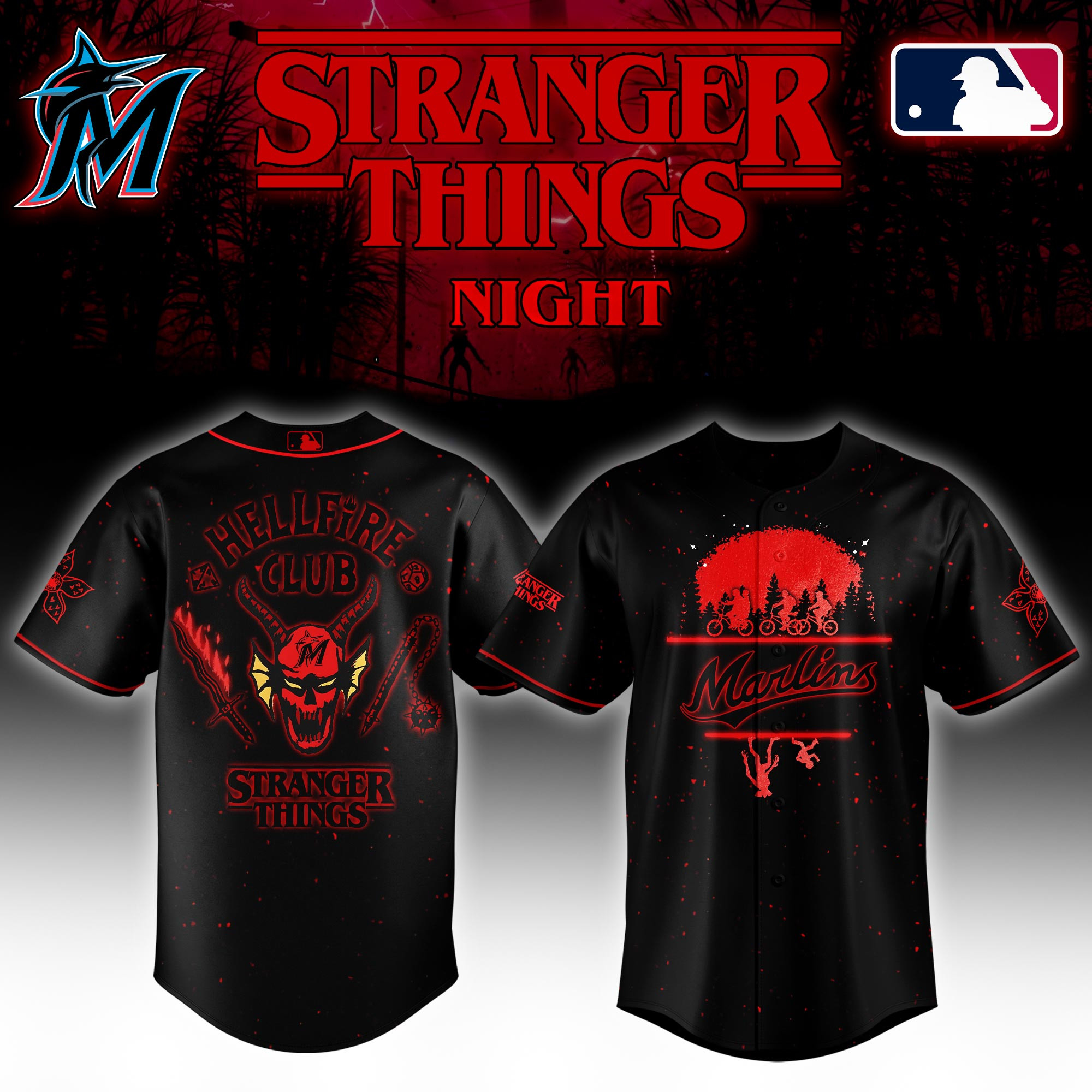 Miami Marlins Mlb X Stranger Things Night Baseball Jersey For Fans-1