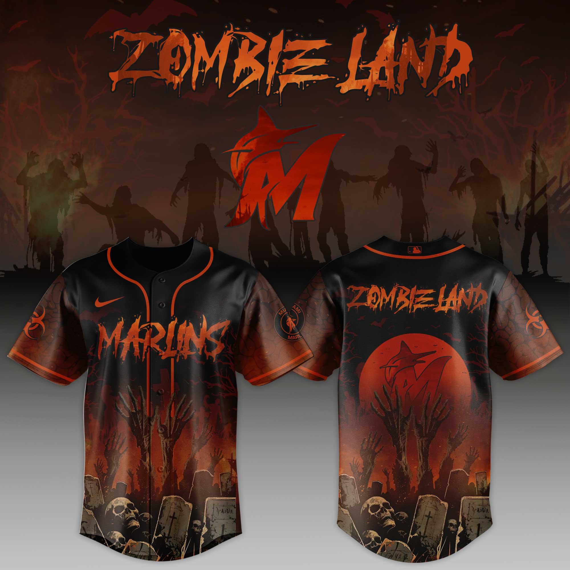 Miami Marlins Mlb X Zombie Land Baseball Jersey For Fans-1