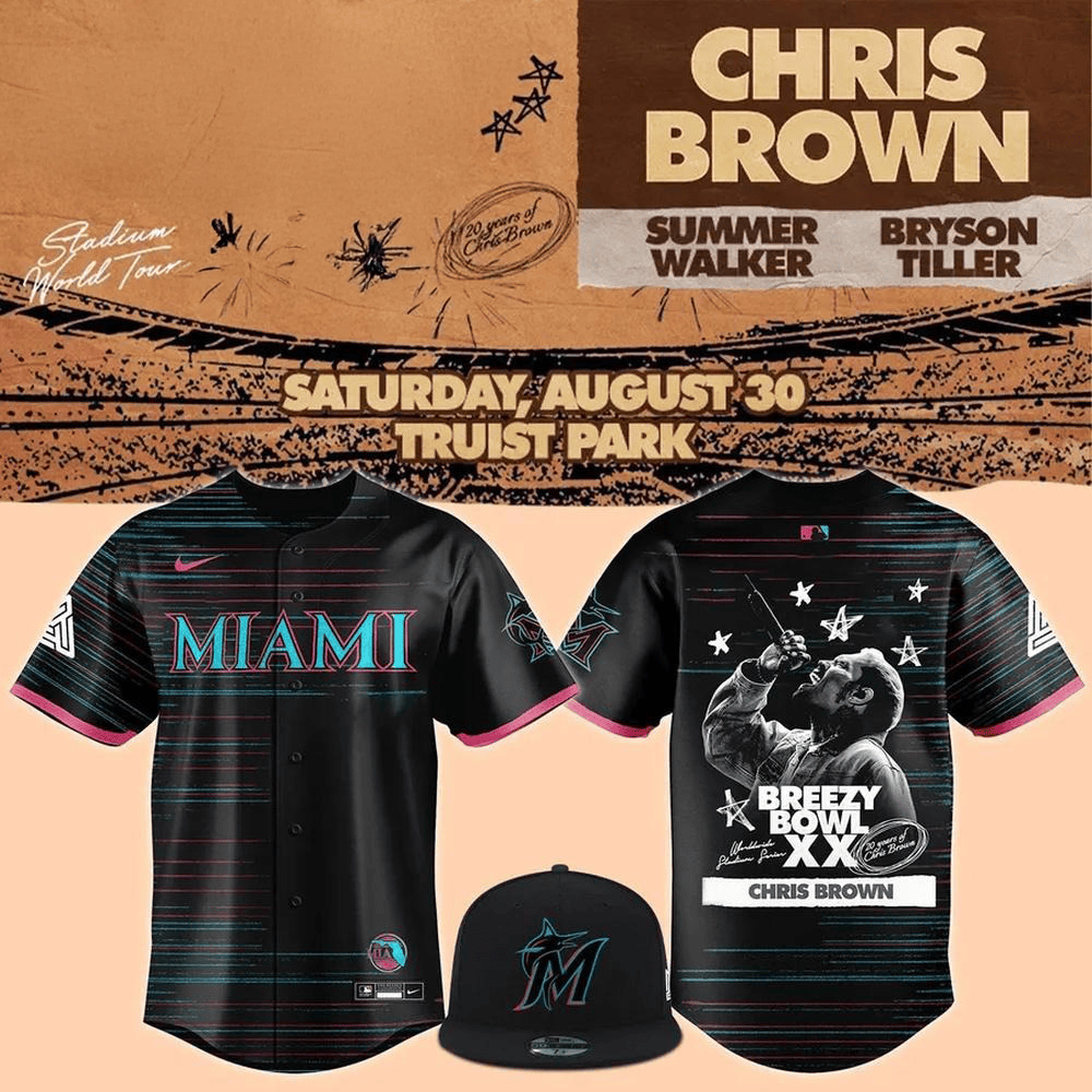 Miami Marlins x Chris Brown BREEZY BOWL XX Concert Baseball Jersey Great Father's Day Gifts-1