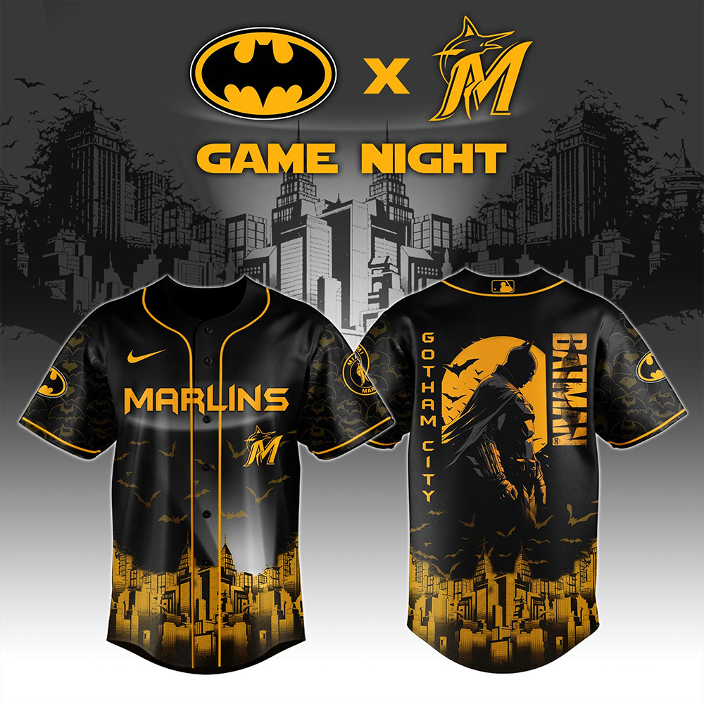 Miami Marlins x DC Batman Game Night Jersey Best Gifts For Baseball Fans-1