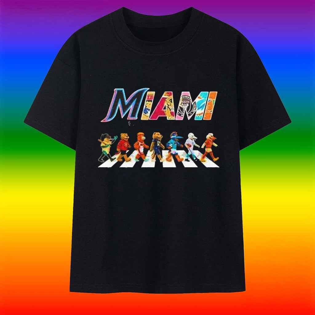 Miami Mascot Chibi Walking Abbey Road 2025 T-Shirt-1