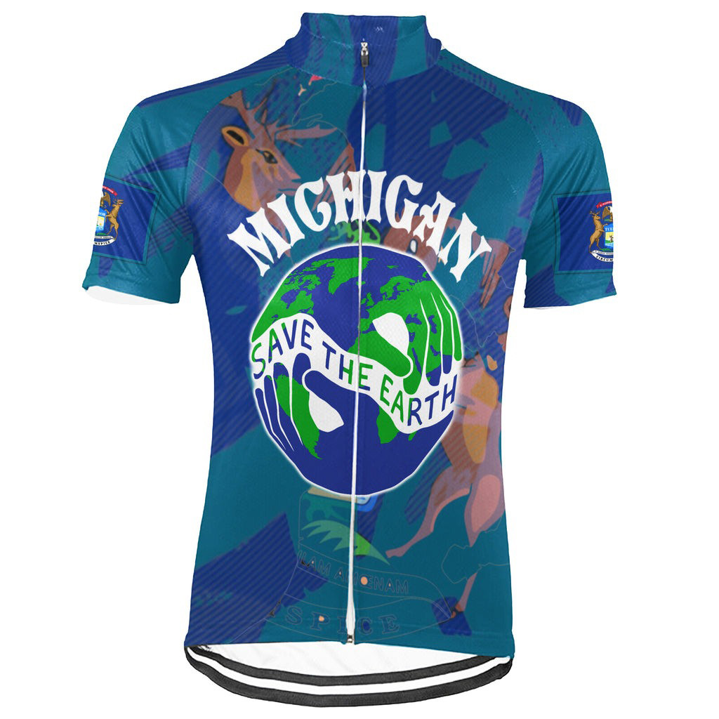 Michigan Save The Earth Short Sleeve Cycling Jersey Gift Ideas For Bicycle Riders-1