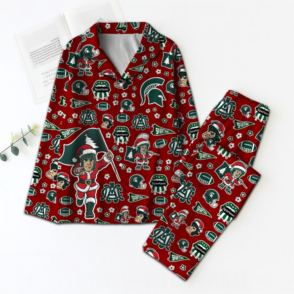 Michigan Spartans Christmas Pajamas Set Spartans Merch Xmas Gifts For Wife-1 Michigan Spartans Christmas Pajamas Set Spartans Merch Xmas Gifts For Wife-1