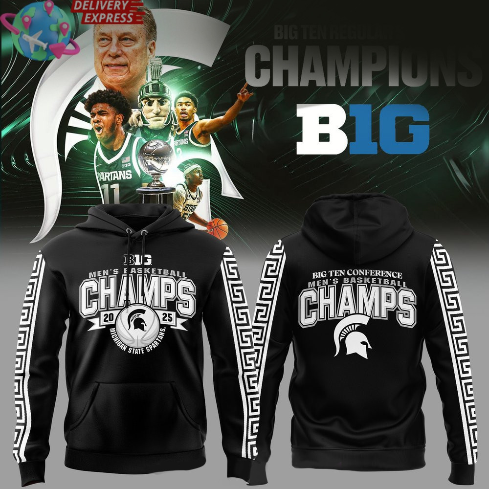 Michigan State Spartans Big Ten Champions 2025 Black Hoodie Spartans Merch Gifts For Father-1
