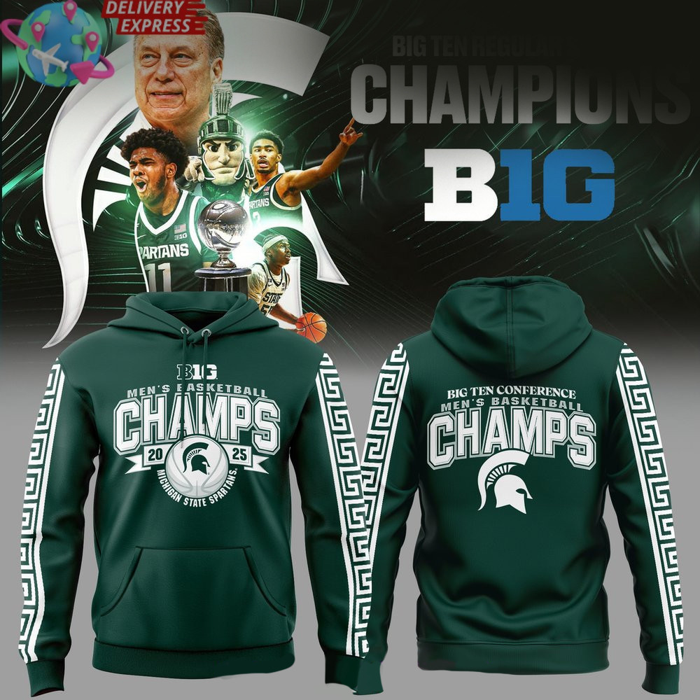Michigan State Spartans Big Ten Champions 2025 Green Hoodie Spartans Merch Father's Day Gifts-1
