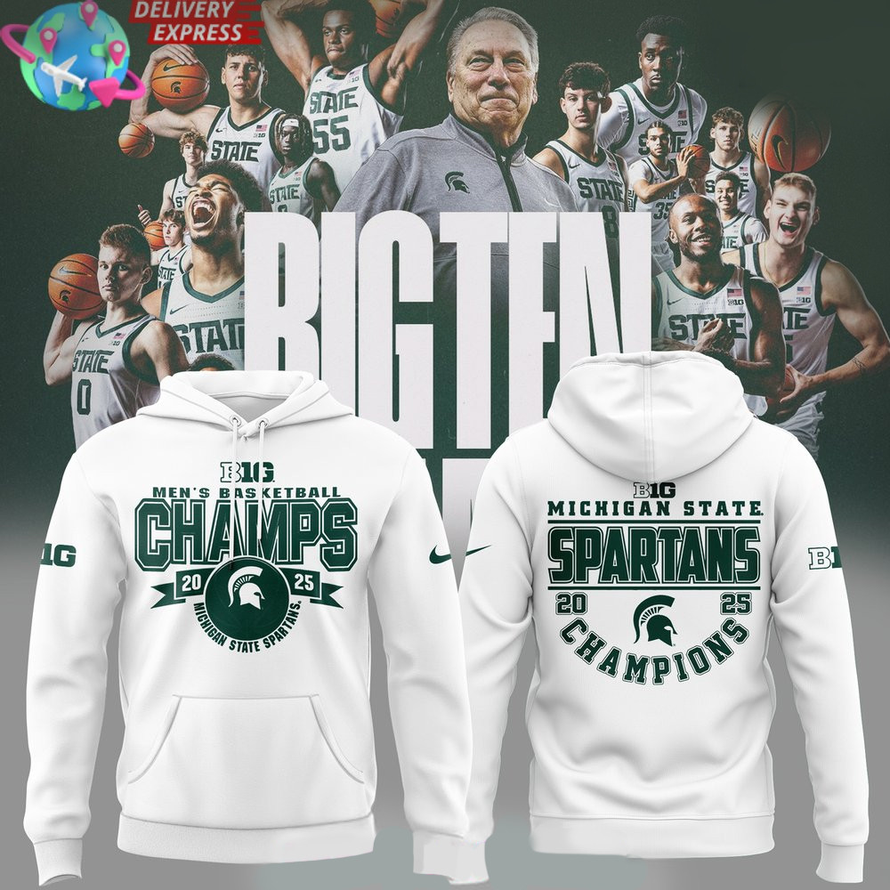 Michigan State Spartans Big Ten Champions 2025 White Hoodie Spartans Merch Father's Day Gifts-1