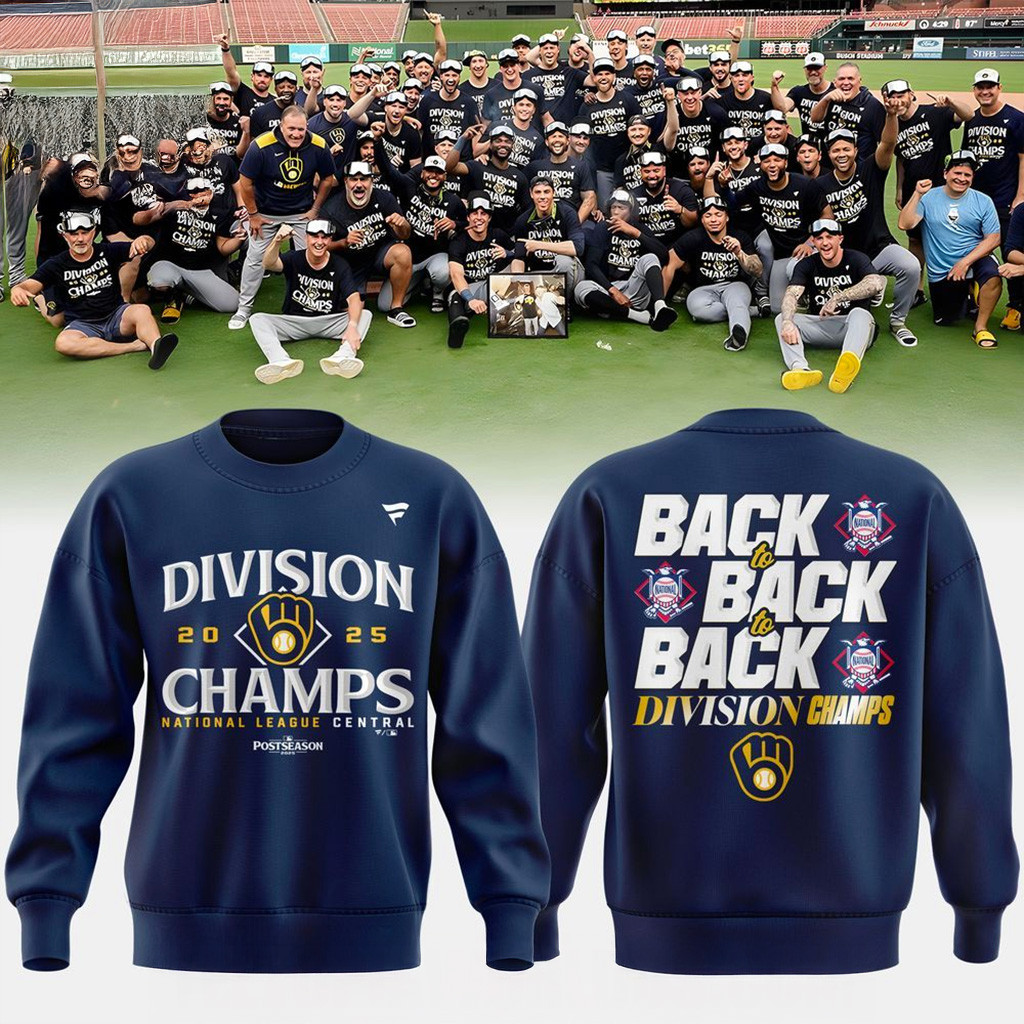 Milwaukee Brewers Back To Back To Back Division Champs Sweatshirt Brewers Merch Fan Gifts-1
