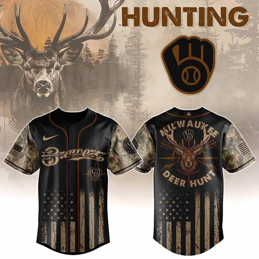Milwaukee Brewers MLB X Deer Hunting Baseball Jersey Brewers Merch Gifts For Fans-1