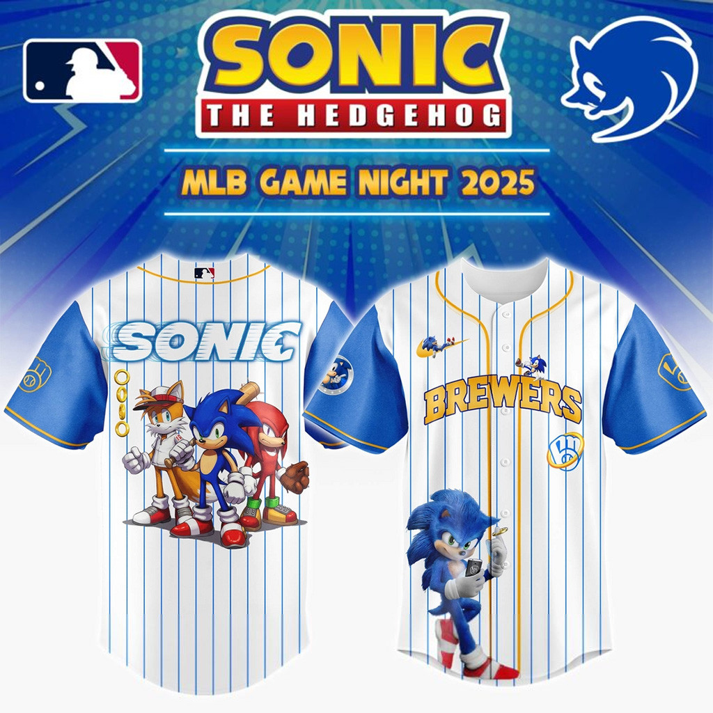 Milwaukee Brewers MLB X Sonic Game Night Baseball Jersey Milwaukee Brewers Merch Fans Gifts-1