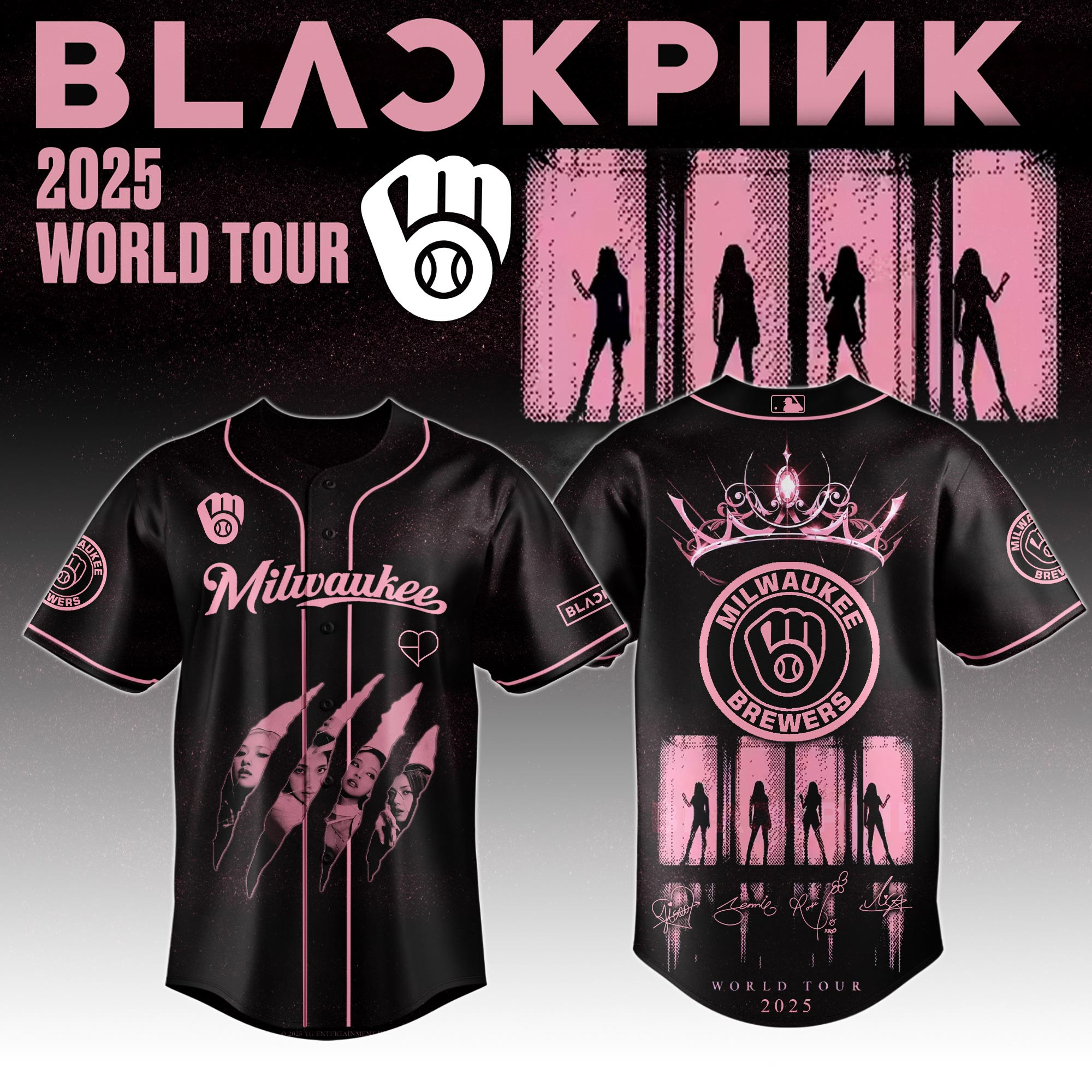 Milwaukee Brewers Mlb X Black Pink World Tour Baseball Jersey For Fans Brewers Merch-1