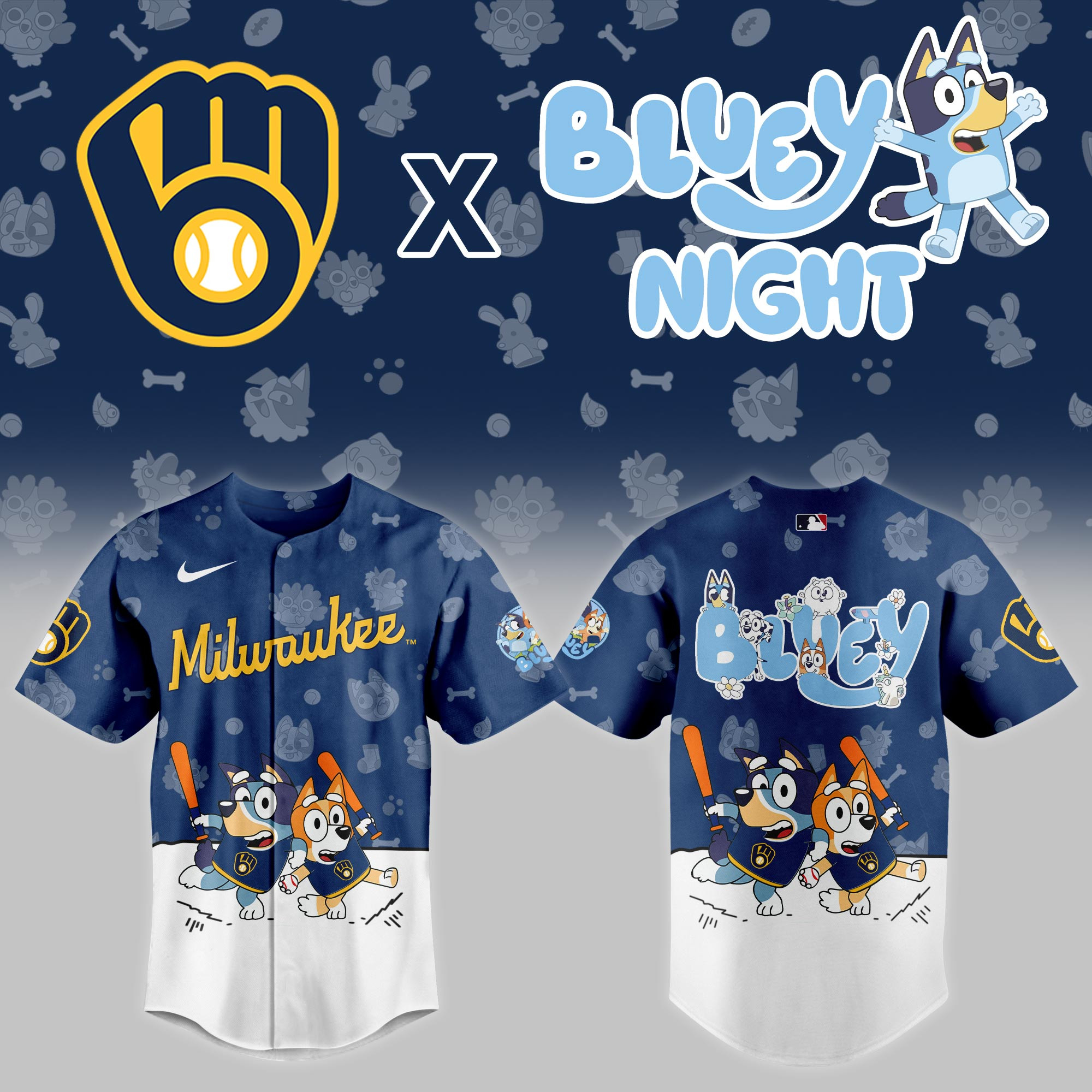 Milwaukee Brewers Mlb X Bluey Night Baseball Jersey For Fan-1