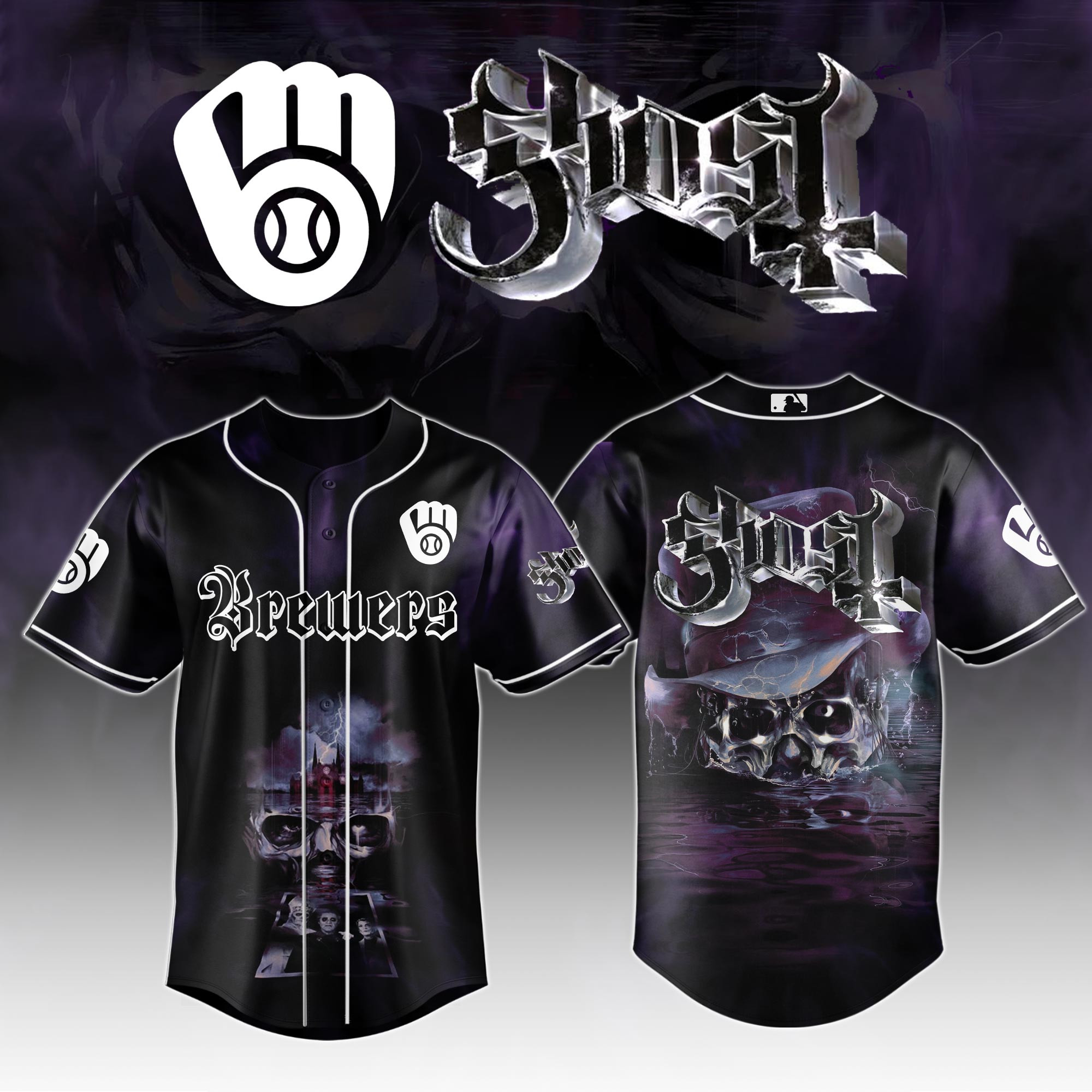 Milwaukee Brewers Mlb X Ghost Skeletour World Tour Baseball Jersey For Fans-1