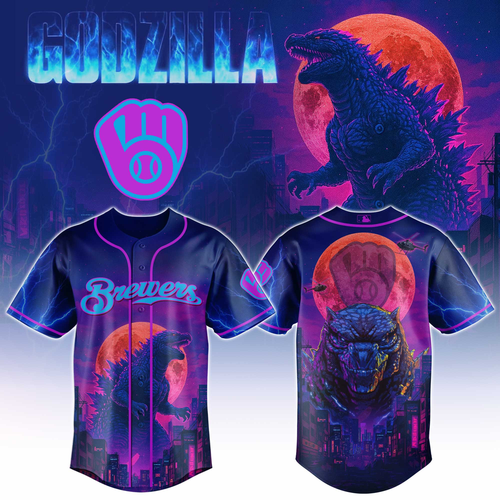 Milwaukee Brewers Mlb X Godzilla Baseball Jersey For Fans-1