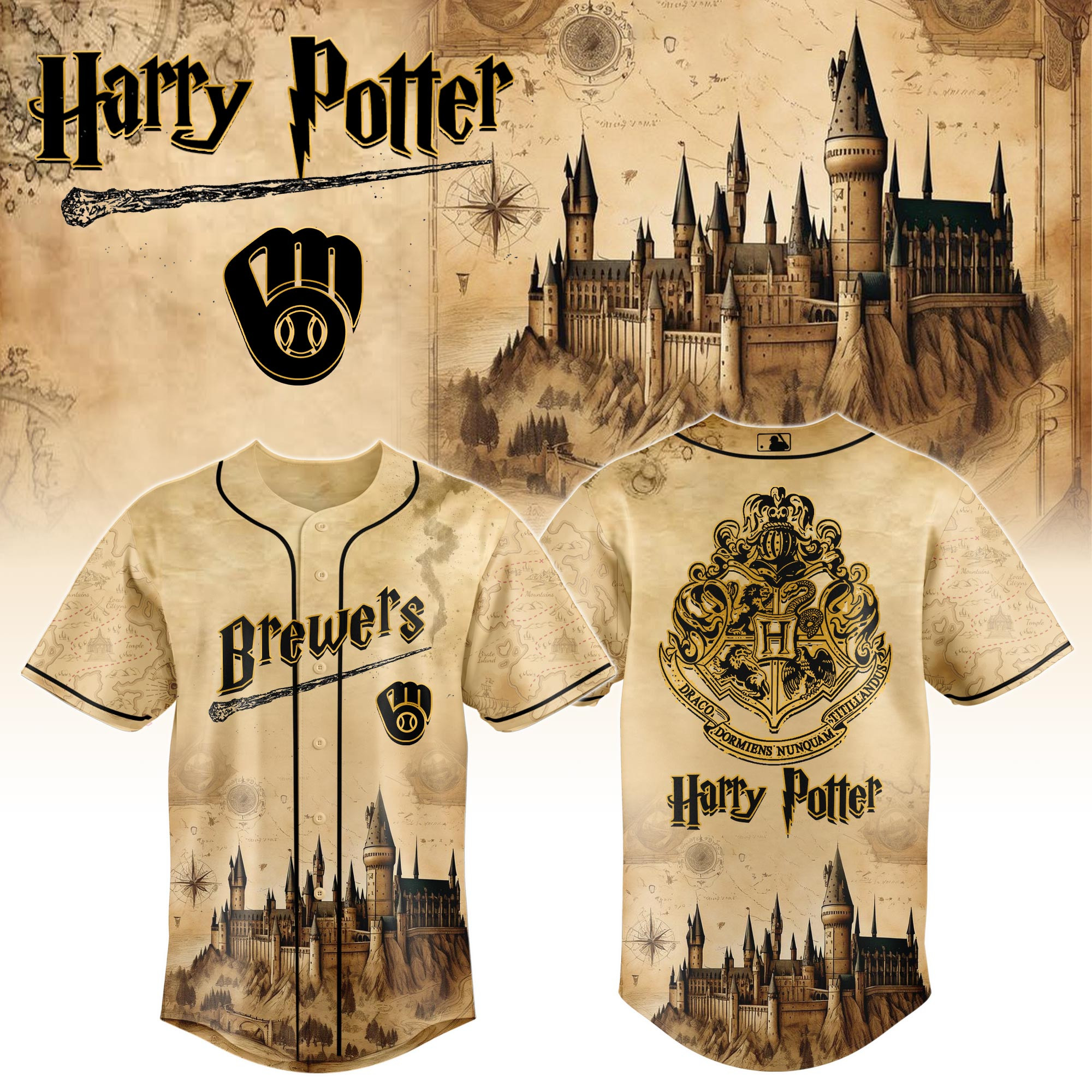 Milwaukee Brewers Mlb X Harry Potter Hogwarts Baseball Jersey For Fan-1
