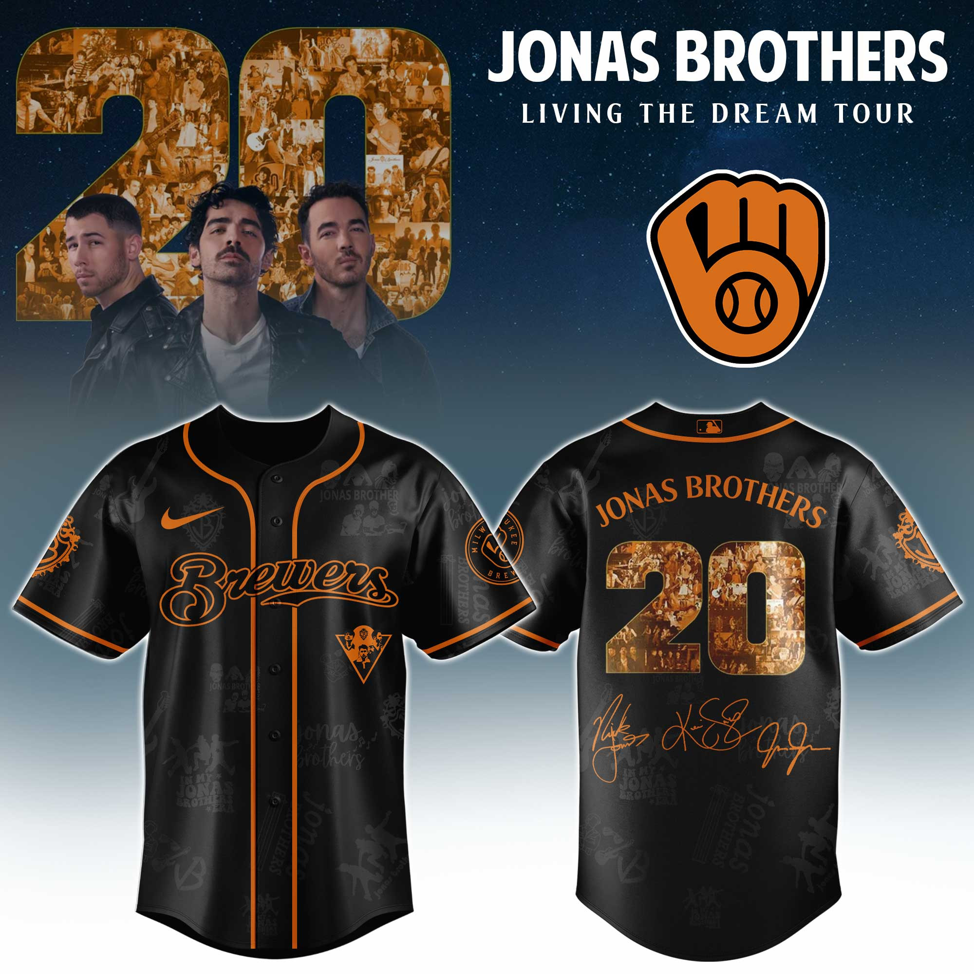 Milwaukee Brewers Mlb X Jonas Brothers Tour Personalized Baseball Jersey For Fans-1