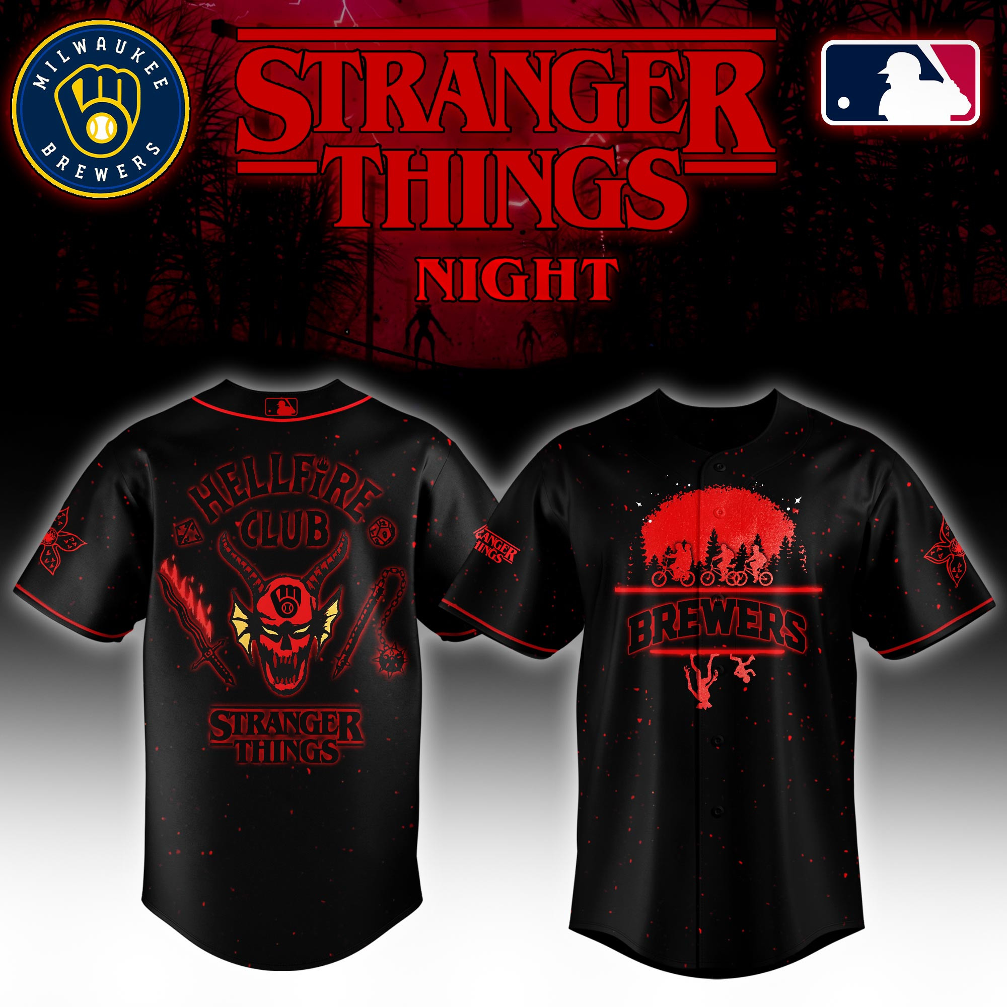 Milwaukee Brewers Mlb X Stranger Things Night Baseball Jersey For Fans-1