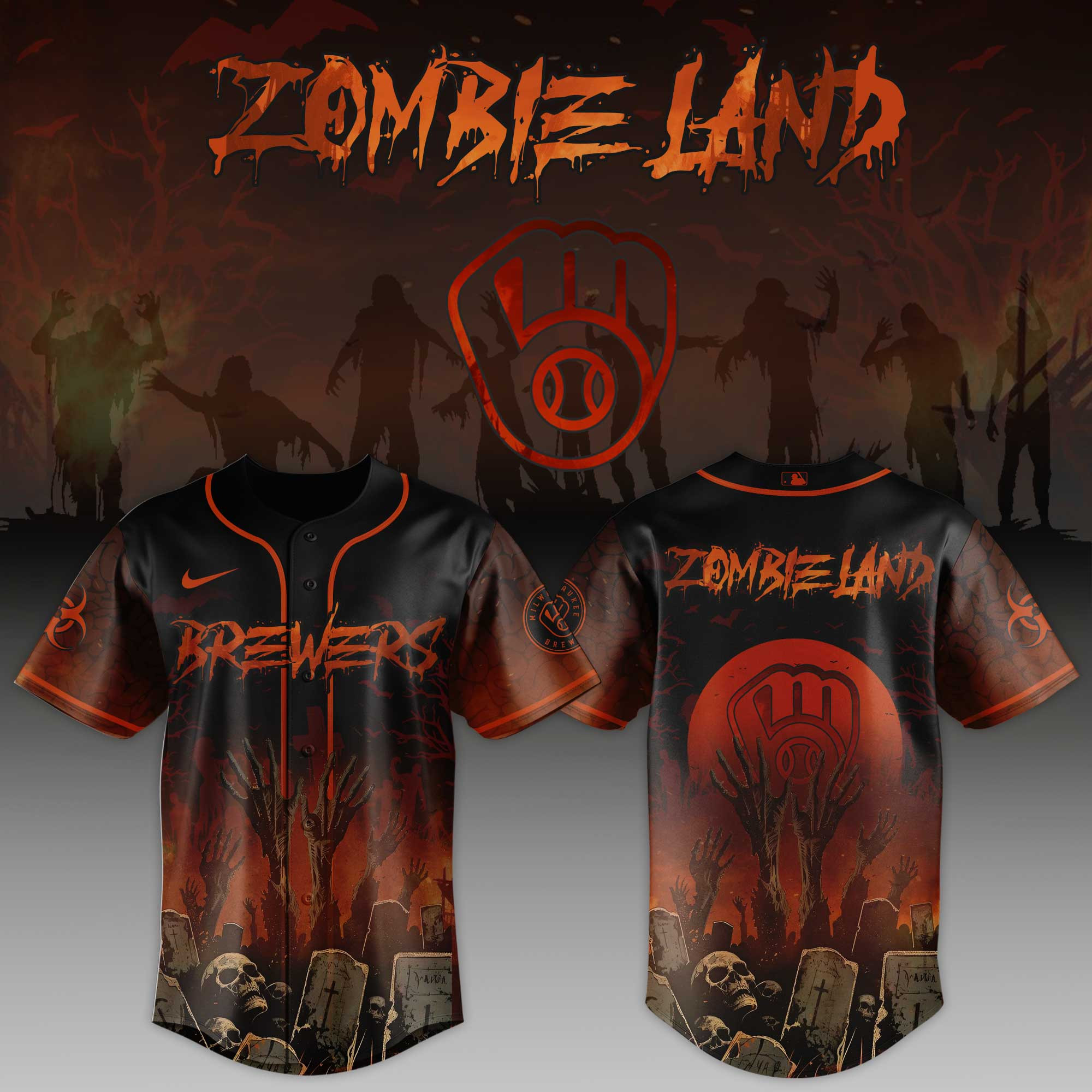 Milwaukee Brewers Mlb X Zombie Land Baseball Jersey For Fans-1